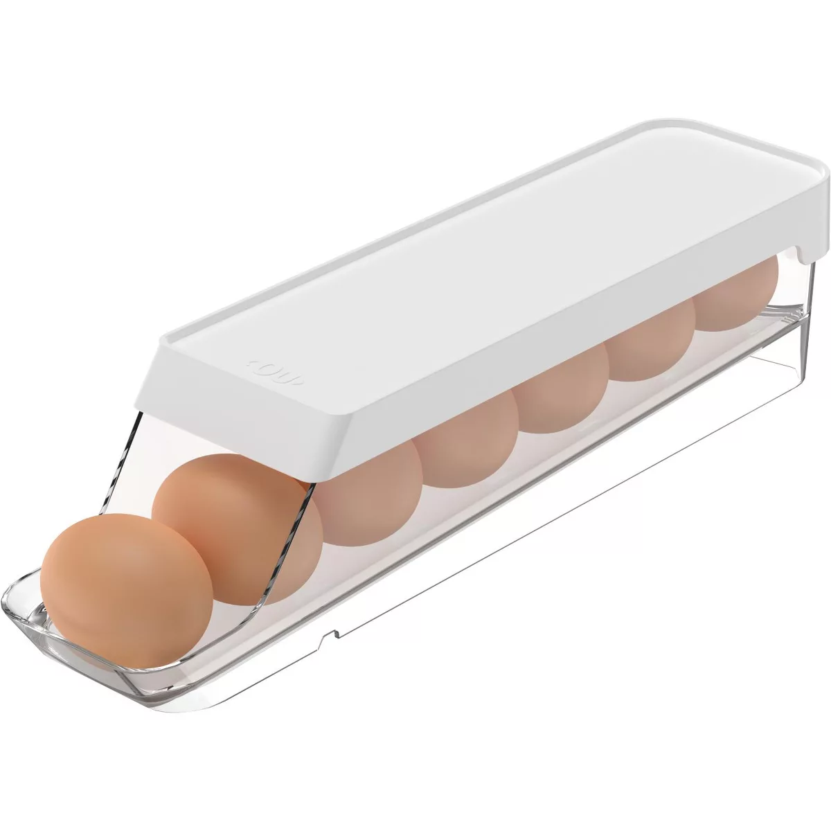 OU Egg Holder for Fridge, BPA Free Rolling Egg Organizer, Clear Stackable Refrigerator Storage Container for Kitchen