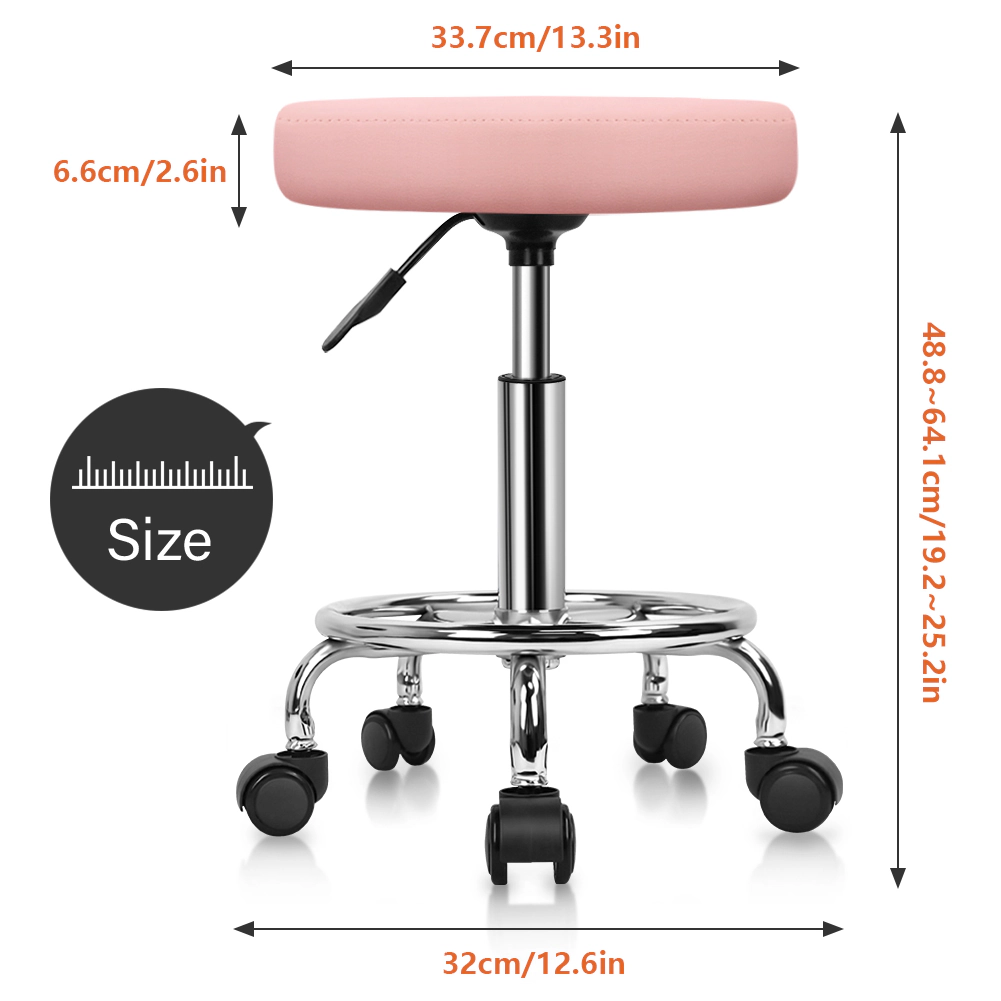 KKTONER PU Leather Round Rolling Stool with Foot Rest Swivel Height Adjustment Spa Office Massage Stools Small (Pink)