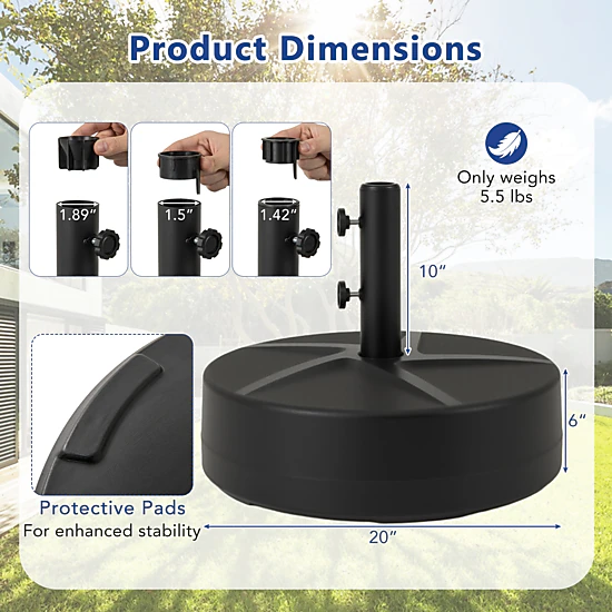 SlickBlue Fillable Patio Umbrella Base with Adapters and Pole