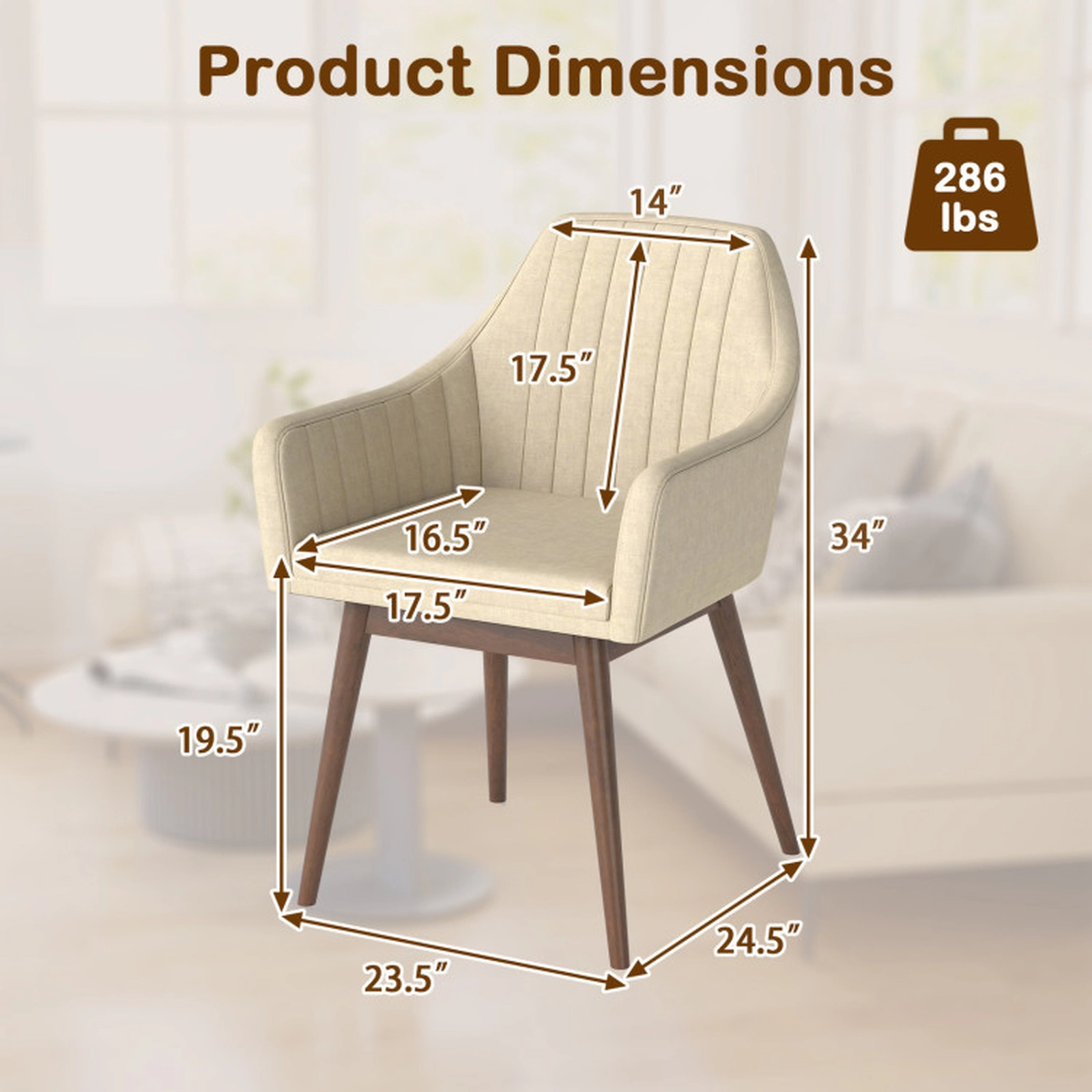 SUGIFT Set of 2 Upholstered Dining Accent Chairs with Padded Backrest and Seat 286-lb Capacity 19.5-in Seat Height Beige