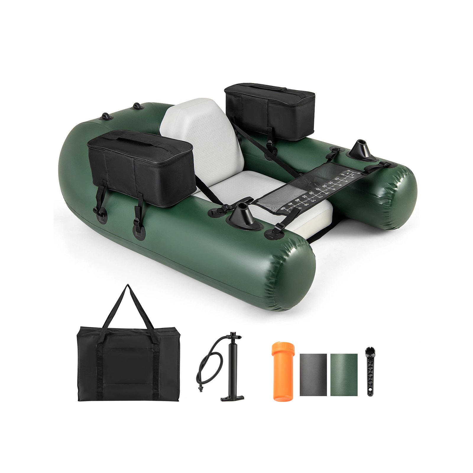 SUGIFT Inflatable Fishing Float Tube, 220 lb Capacity, 3 Air Chambers, Pump and Rod Holder