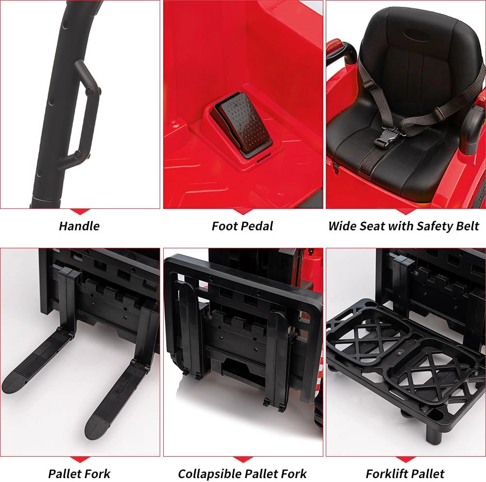 12V Kids Ride On Forklift Car w/Tent, Electric Toy w/Remote,Liftable Fork & Pallet,2 Speeds,Music,USB Low-Power Alarm