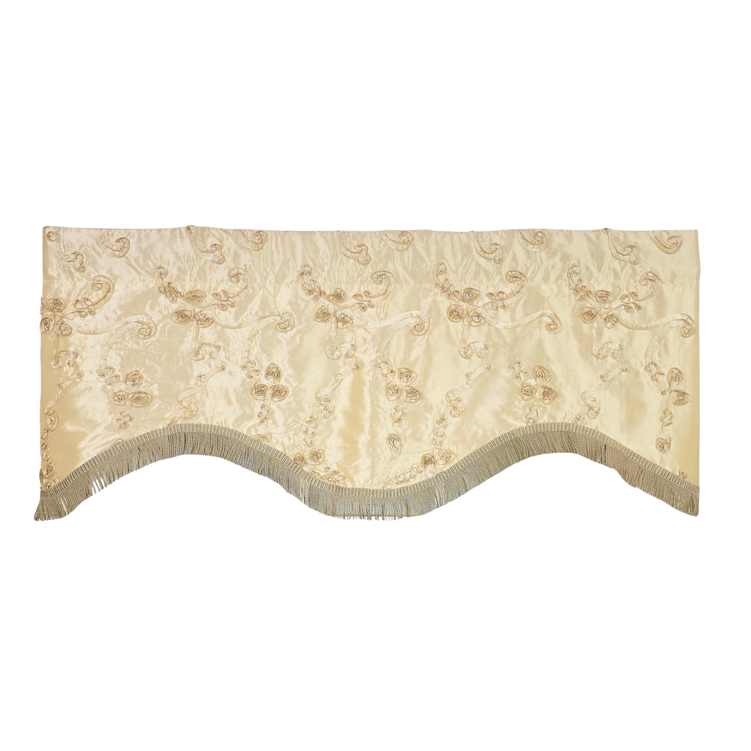 RLF Home Ribbons Trimmed Cornice Window Valance 100% Cotton Lined Rod Pocket 50" x 17" Beige