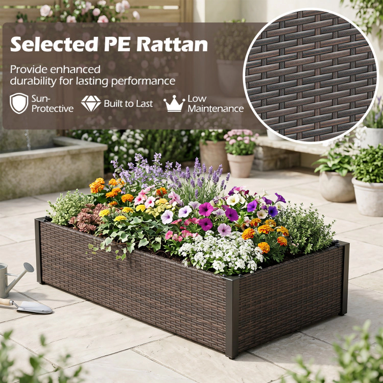 Hivvago PE Rattan Elevated Raised Garden Bed with Open-Ended Base