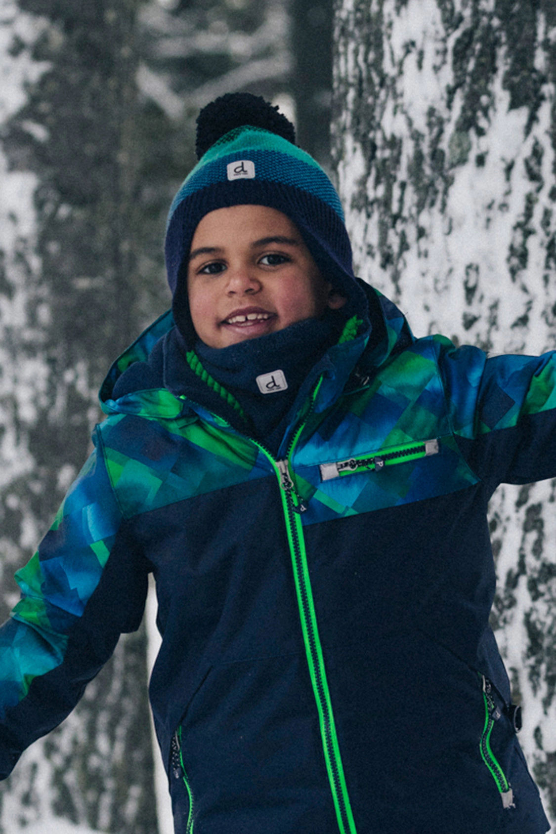 Deux par Boys Checkered Print Two Piece Play Snowsuit with Hooded Jacket and Snow Pants