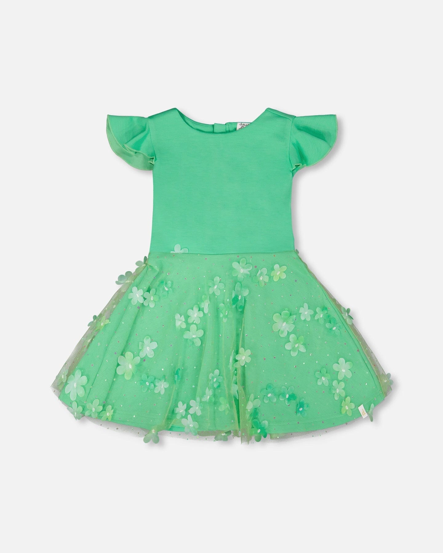 Deux par Girls Bi-Material Short Flutter Sleeve Dress
