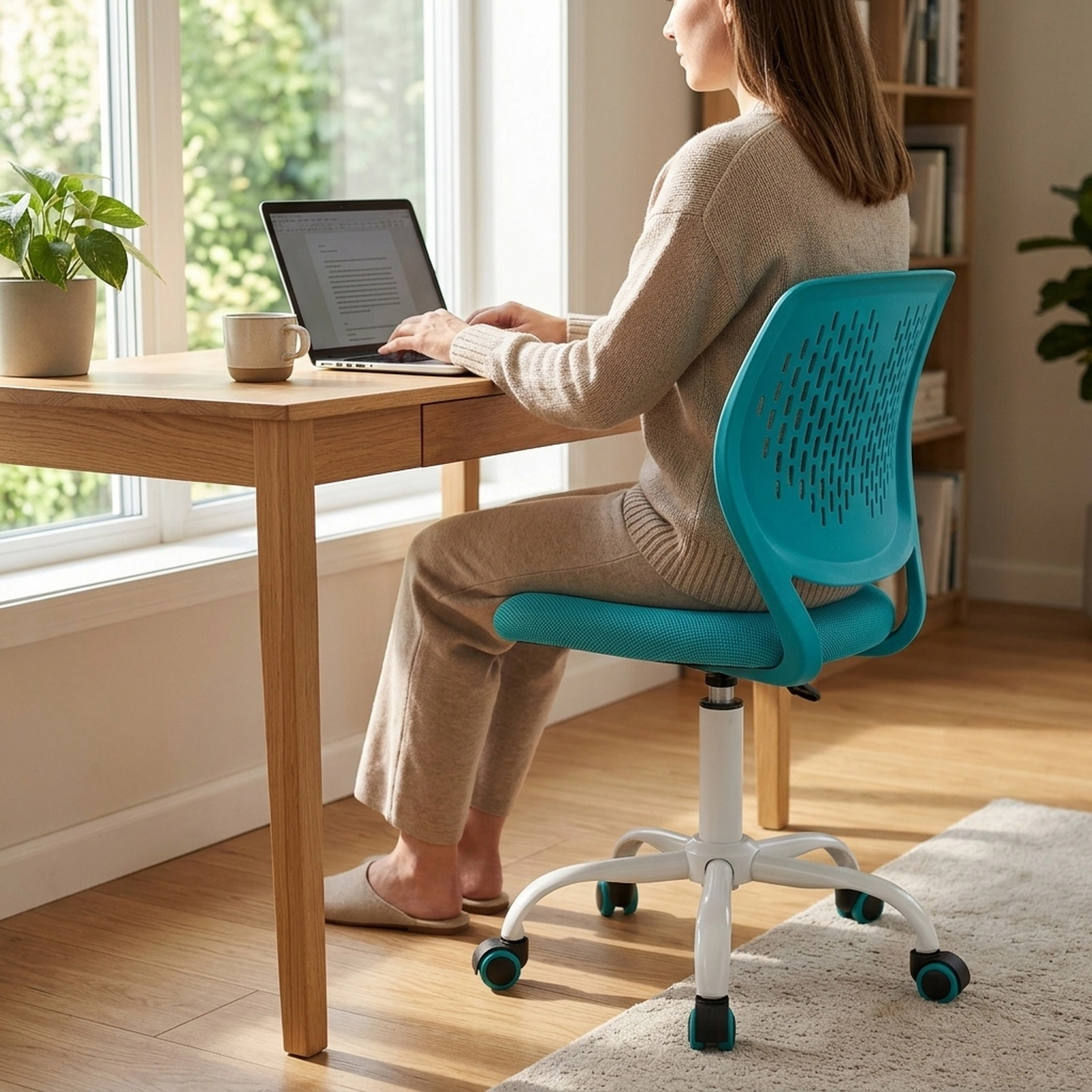 SUGIFT Kids Desk Chair, Height Adjustable 16.5-21 in, Turquoise Mesh Study Chair