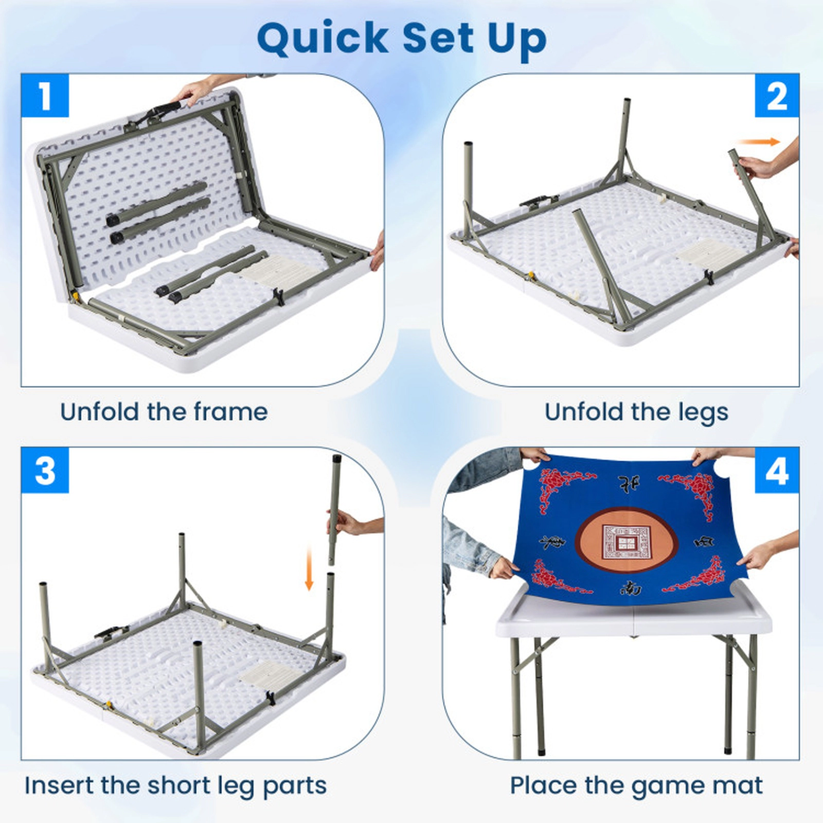 SUGIFT 35-in 180-lb 4-Player Folding Mahjong Card Table with Felt Mat Cup Holders and Carrying Bag