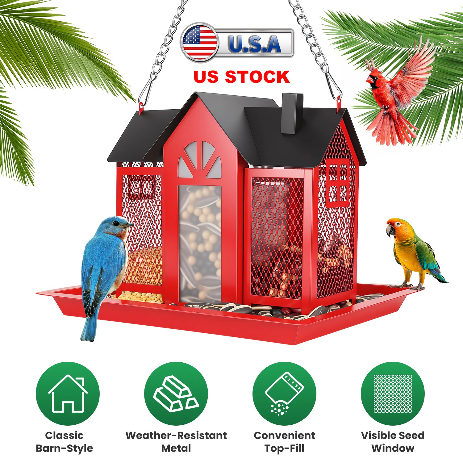 IMounTEK Unisex Metal Barn Bird Feeder House