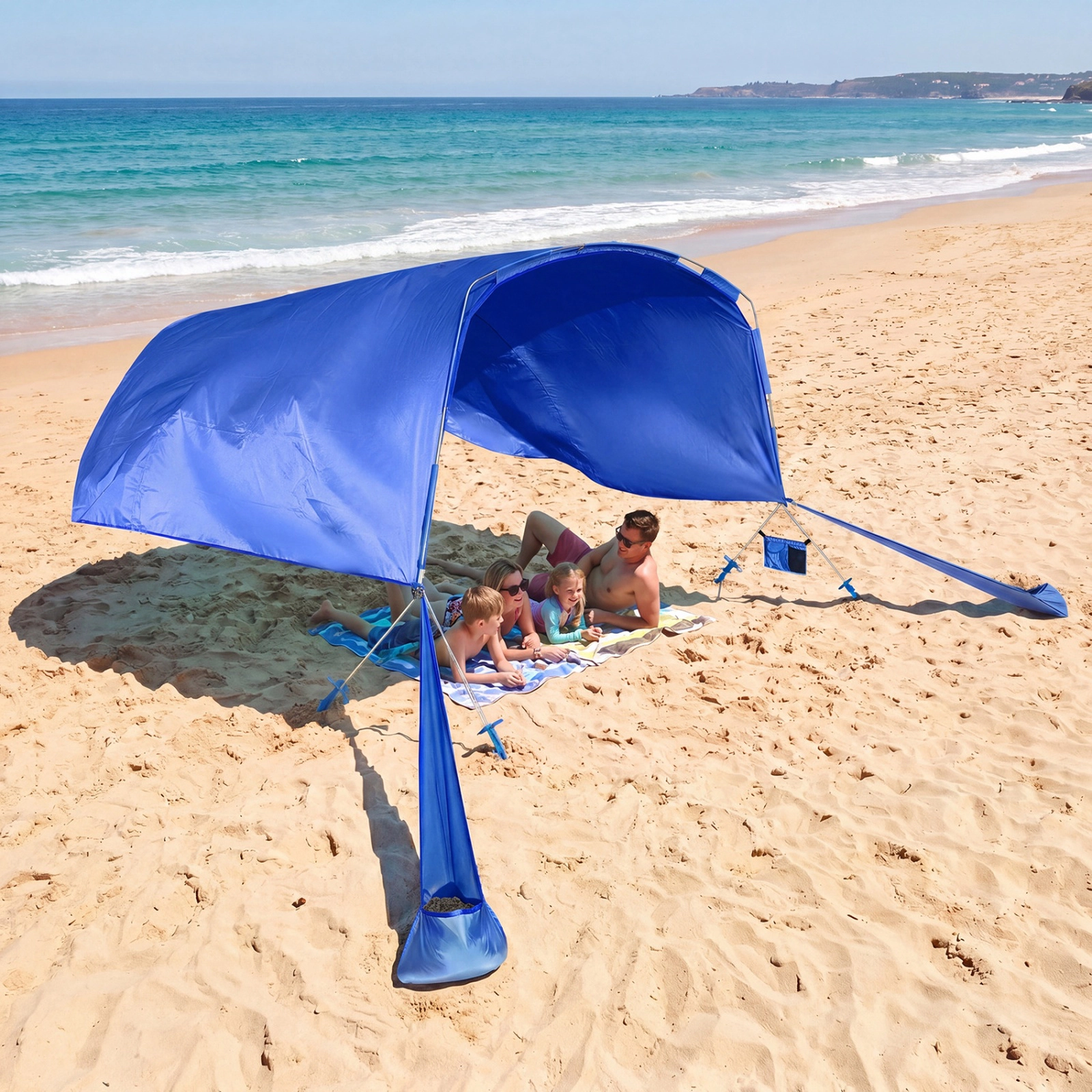 SUGIFT Navy Wind Powered Beach Sun Shelter Canopy with Aluminum Pole and 4 Sand Anchors 10-ft W 6.5-ft D 6.5-ft H