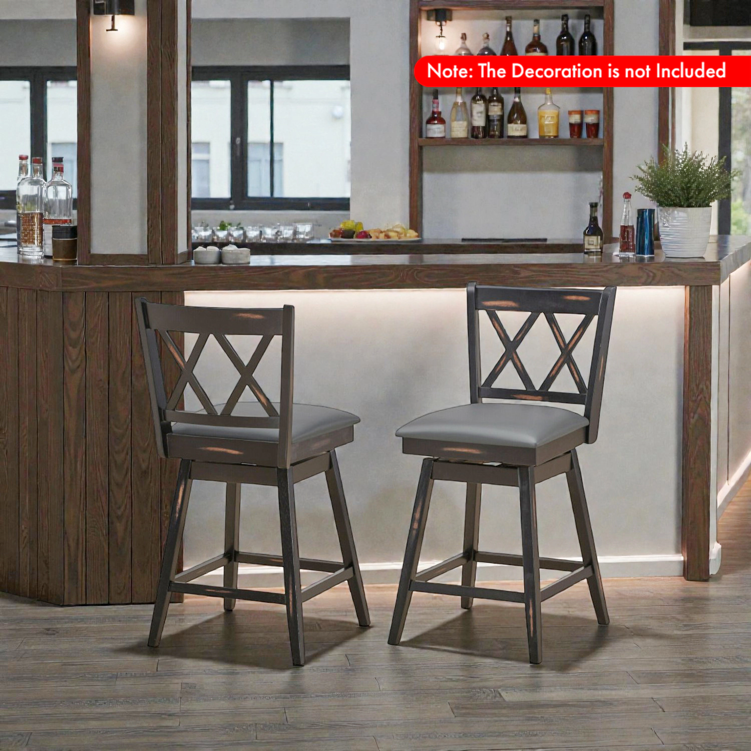 Hivvago Set of 2 Swivel Counter Stools with Rubber Wood Legs