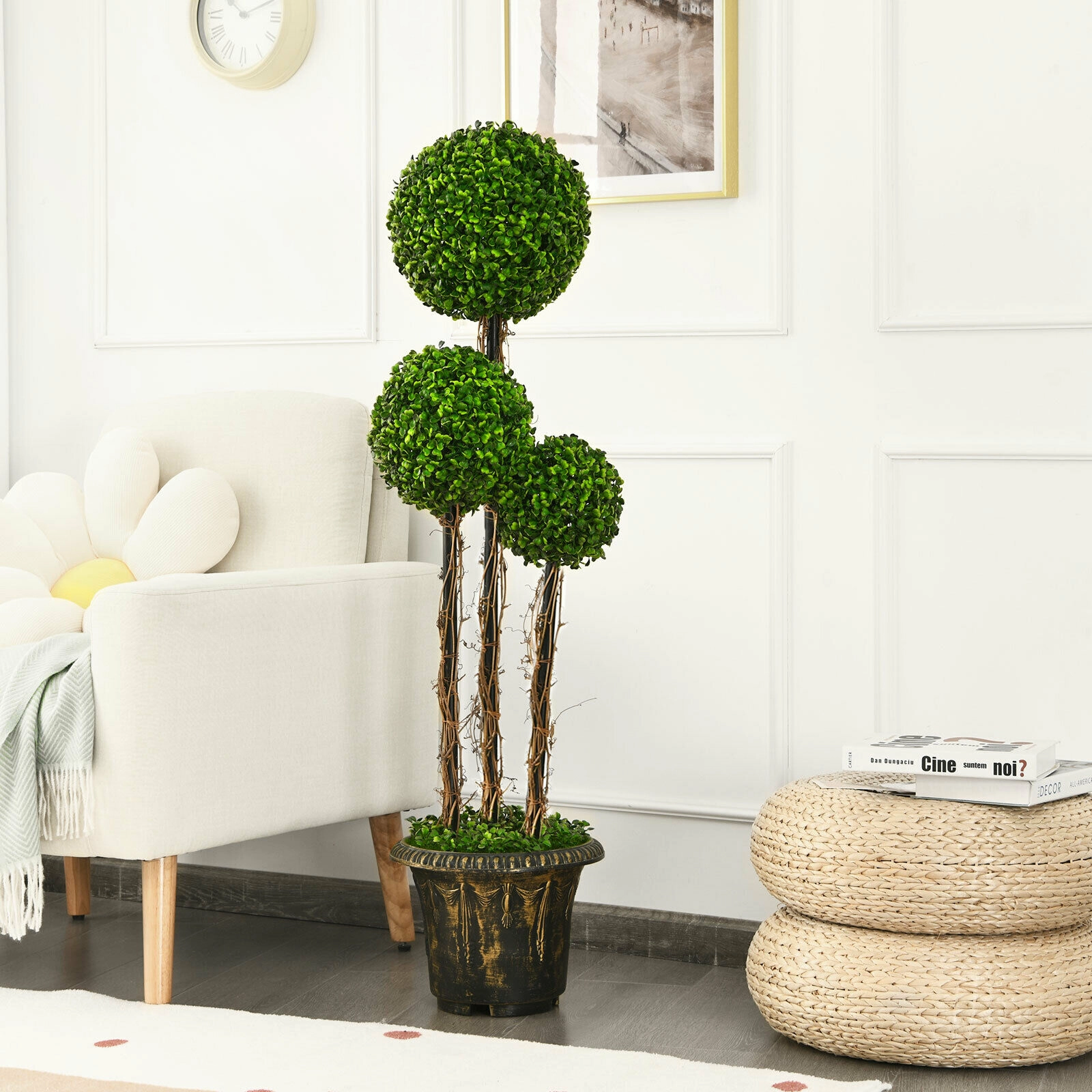 Slickblue 48-Inch Artificial Ficus Tree with Wood Rattan Trunk and Planter