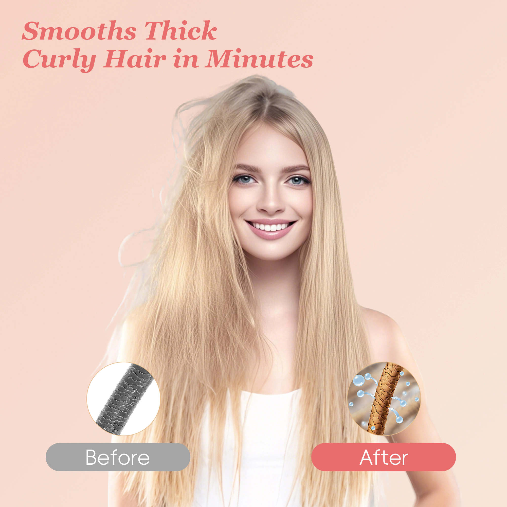 NICEBAY Hair Straightener Brush, 6 Temp Settings, Hair Straightening Brush, Auto-Off, LED Display