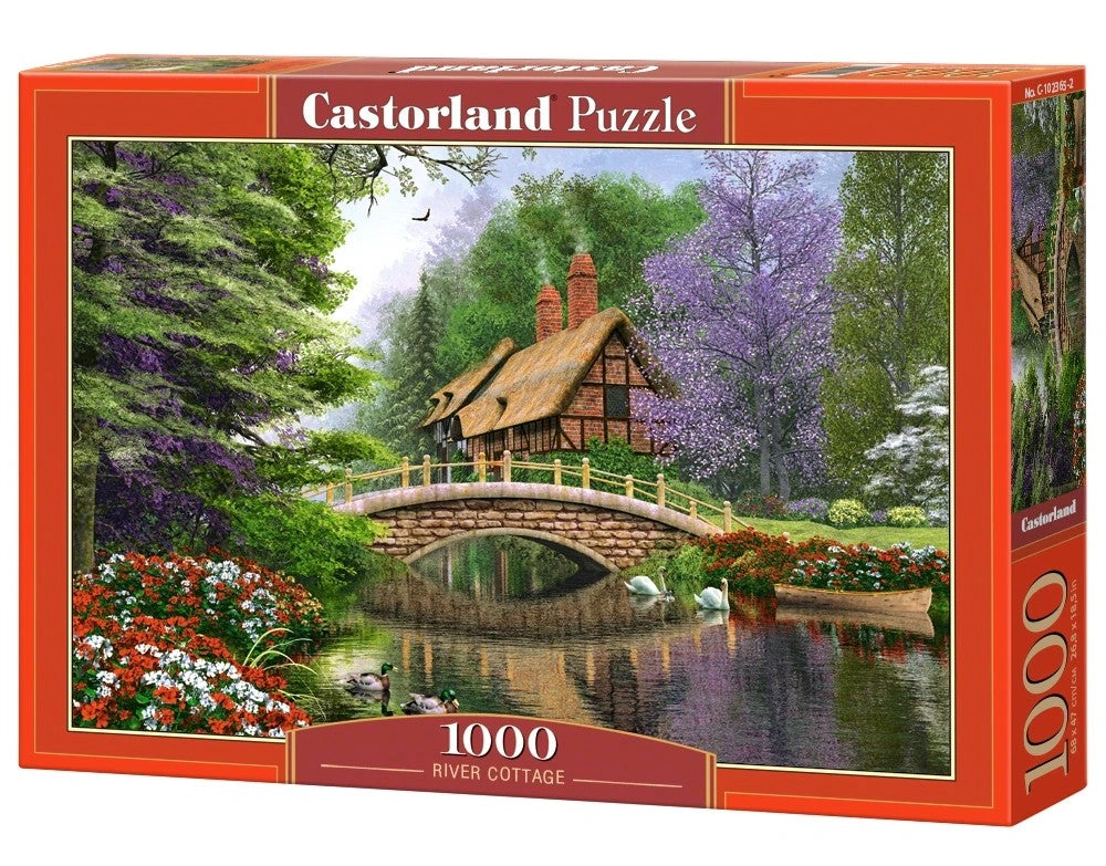 CASTORLAND 1000 Piece Jigsaw Puzzles, River Cottage, Storybook landscape, Colorful flowers, C-102365-2