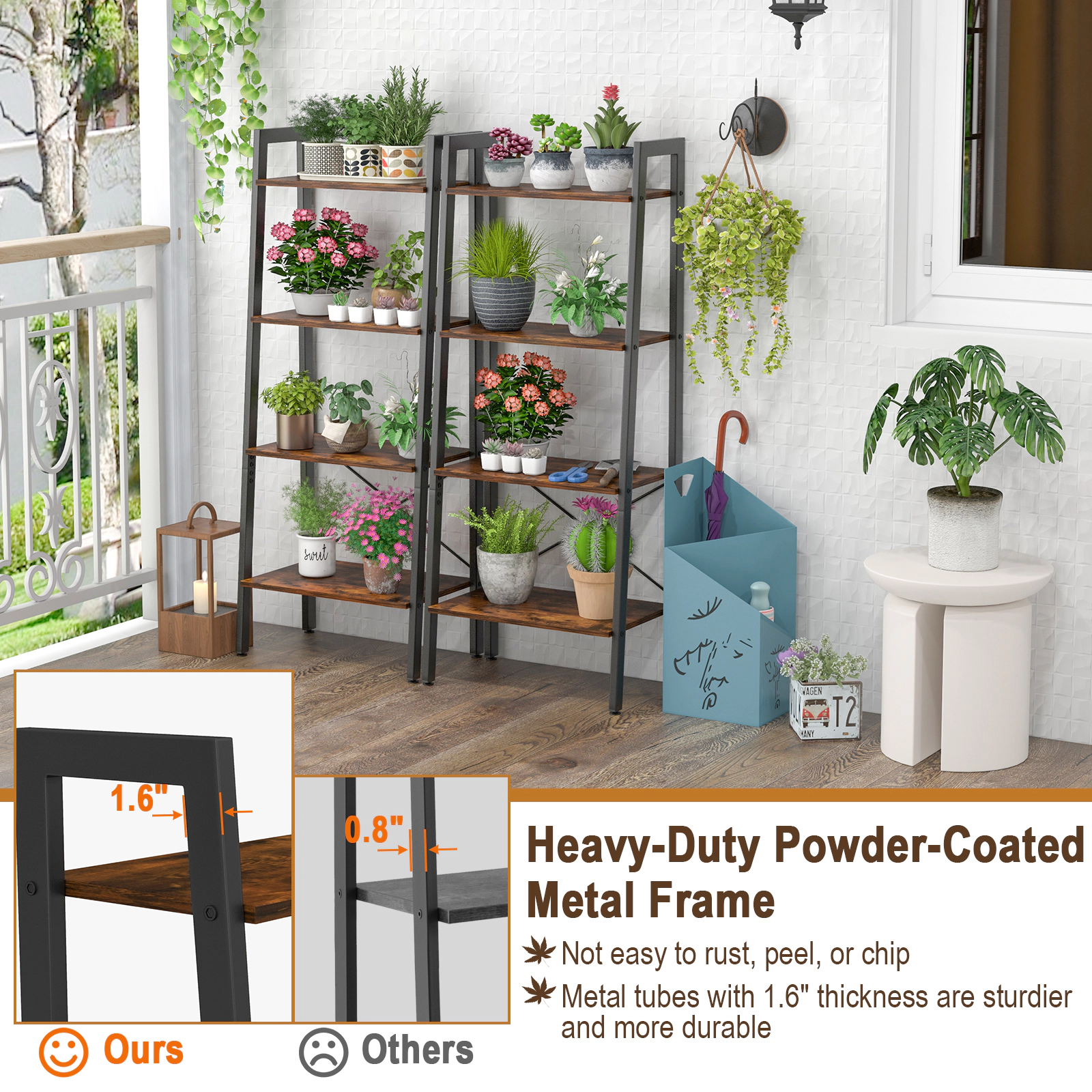 SUGIFT 4-Tier 200-lb Capacity 54.5-in Industrial Bookshelf with Powder-Coated Metal Frame and Adjustable Feet