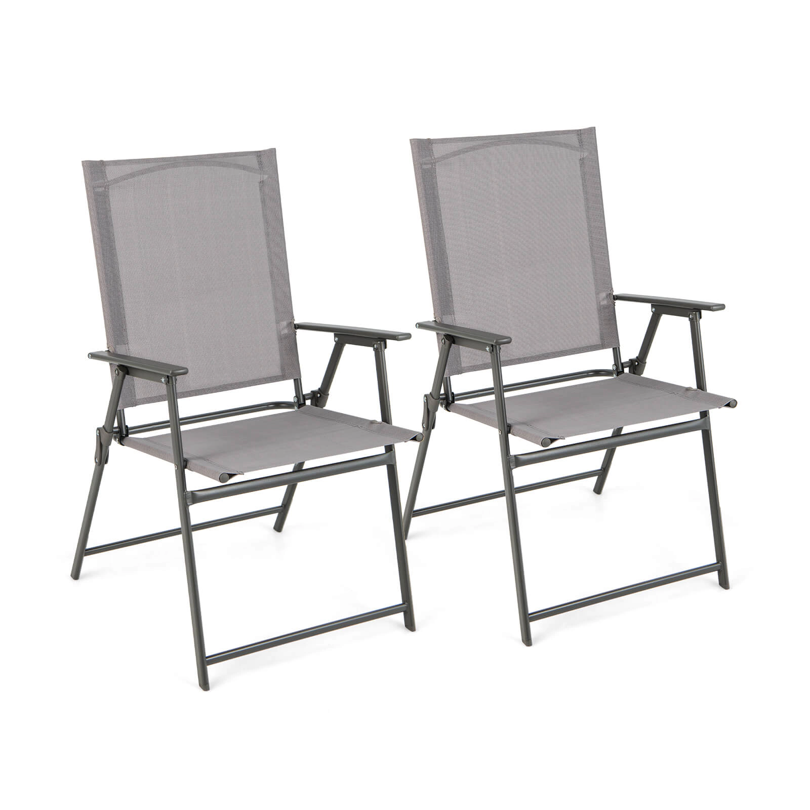 SUGIFT Set of 4 Gray Folding Patio Chairs, Metal Frame, Breathable Sling Seat