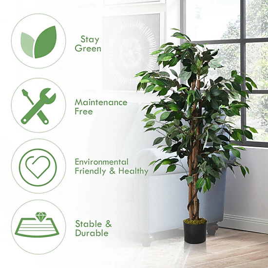 SUGIFT 4-ft Artificial Ficus Tree with 504 Leaves and Multiple Trunks ...