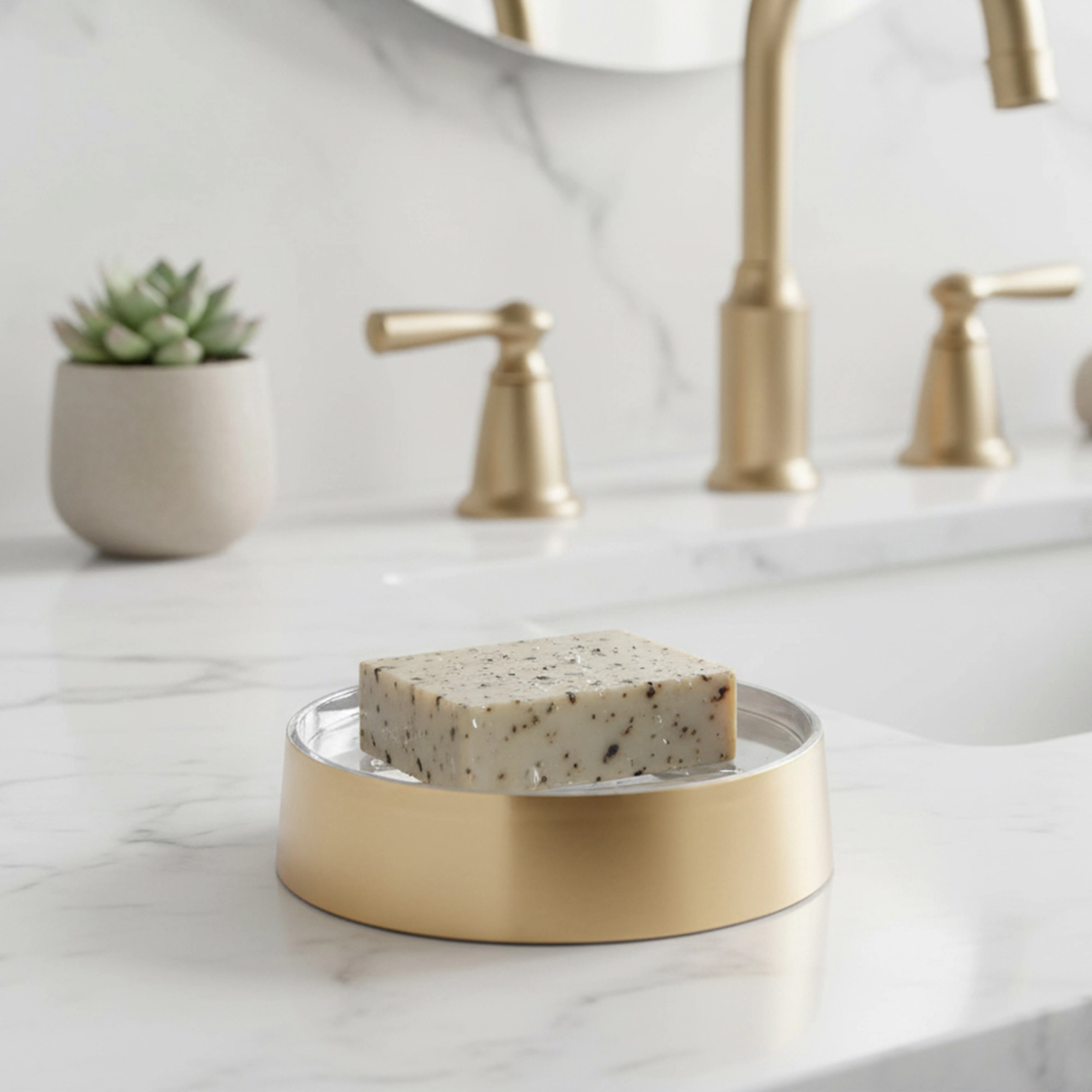 Evideco French Home Goods Metallic-Look Plastic Soap Dish, Brushed Finish