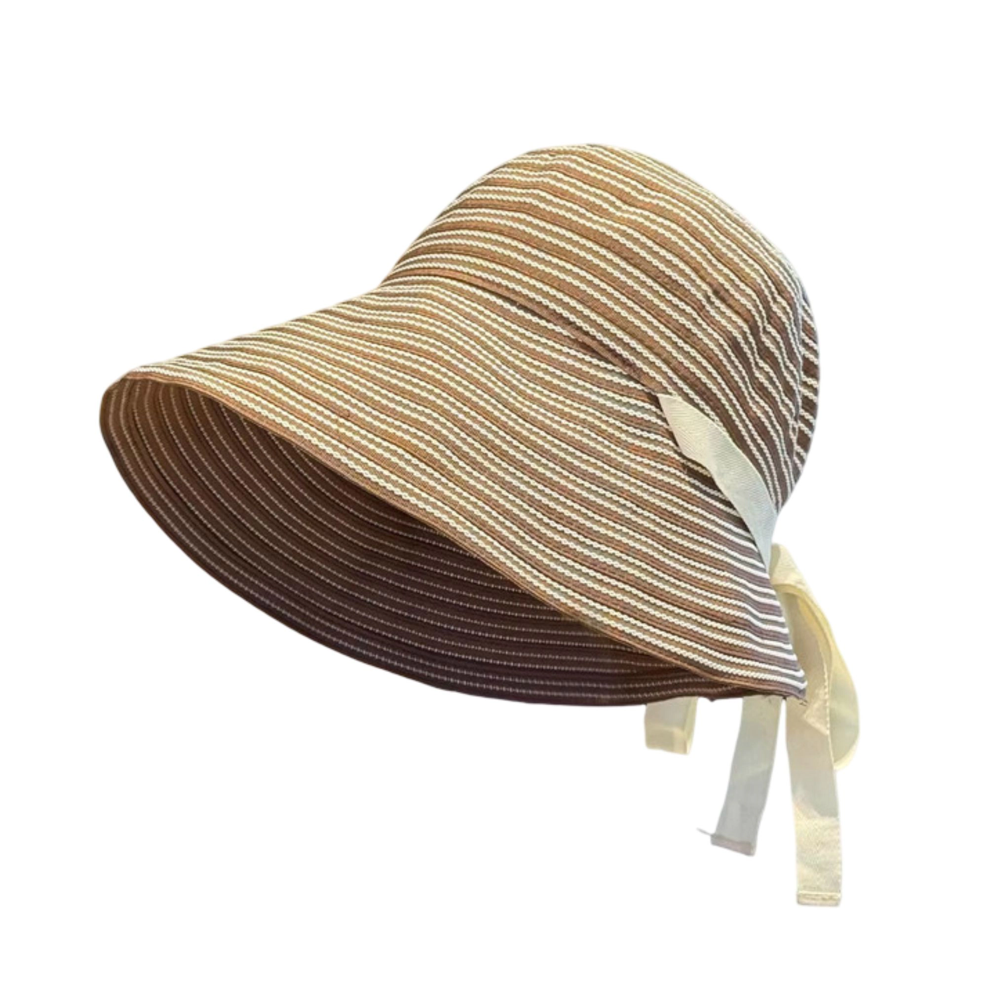 Anna-Kaci Women's Striped Wide Brim Sun Hat with Tie Back
