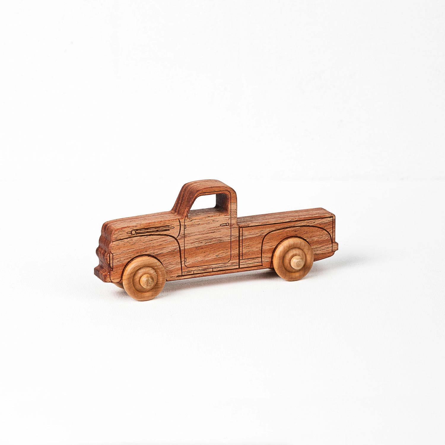 Montessori 5.5" Wooden Pickup Truck for Toddlers 1–3 - Eco-Friendly Mahogany Toy - Made in USA