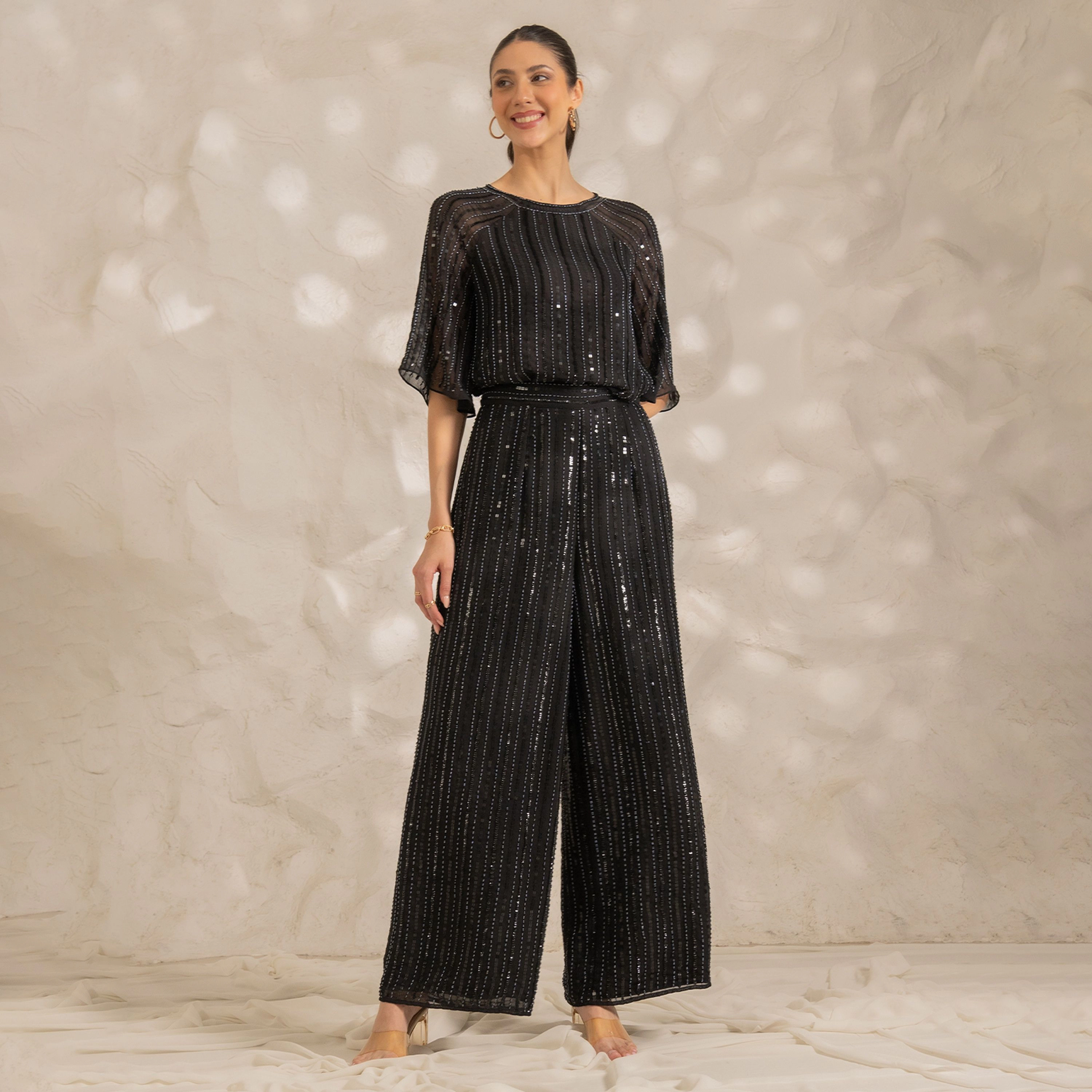Rose & Nancy Women's Aurora Navy Blue Sequin Trouser