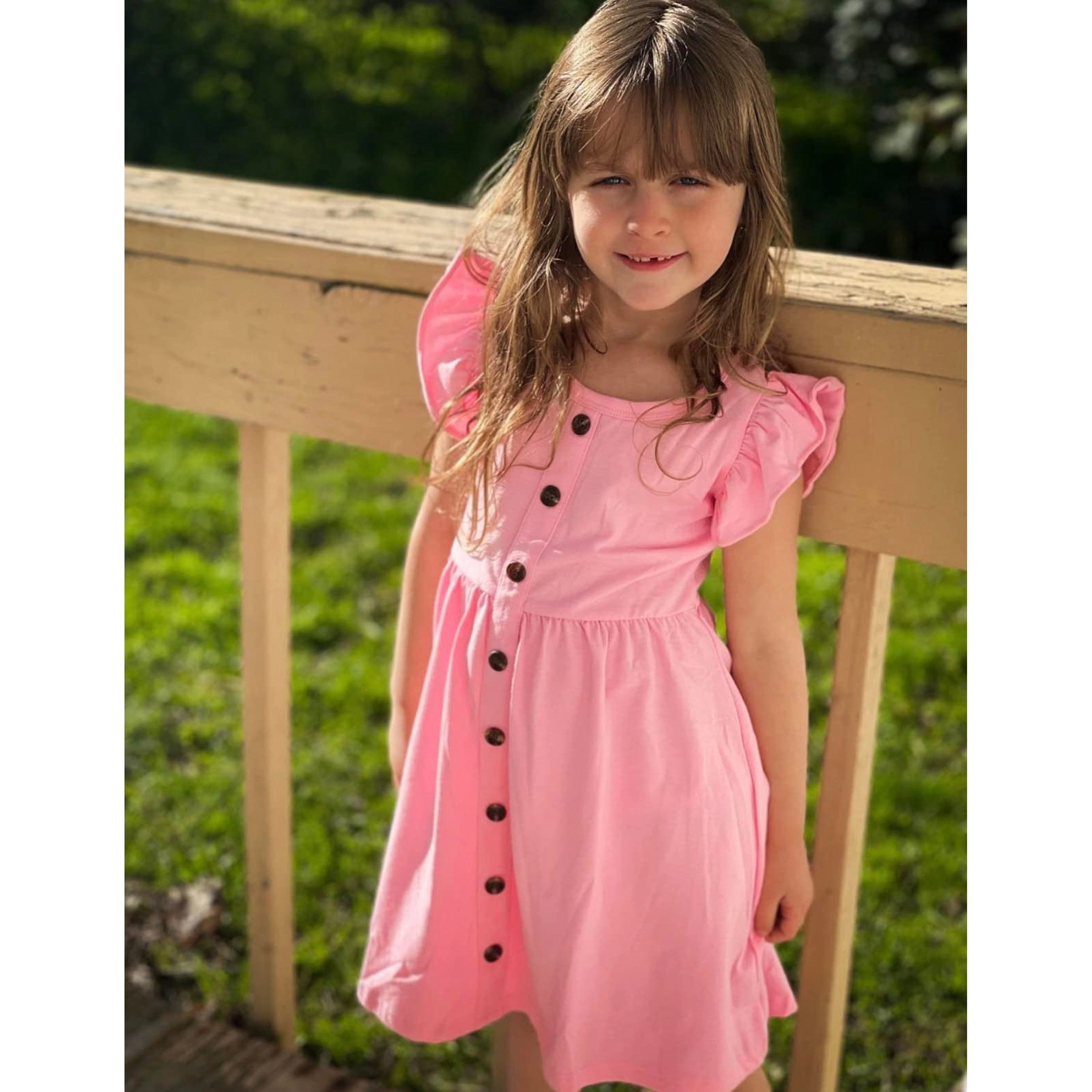 Arshiner Girls Dress Flutter Sleeve Aline Button Down Sundress Summer Dresses For Kids