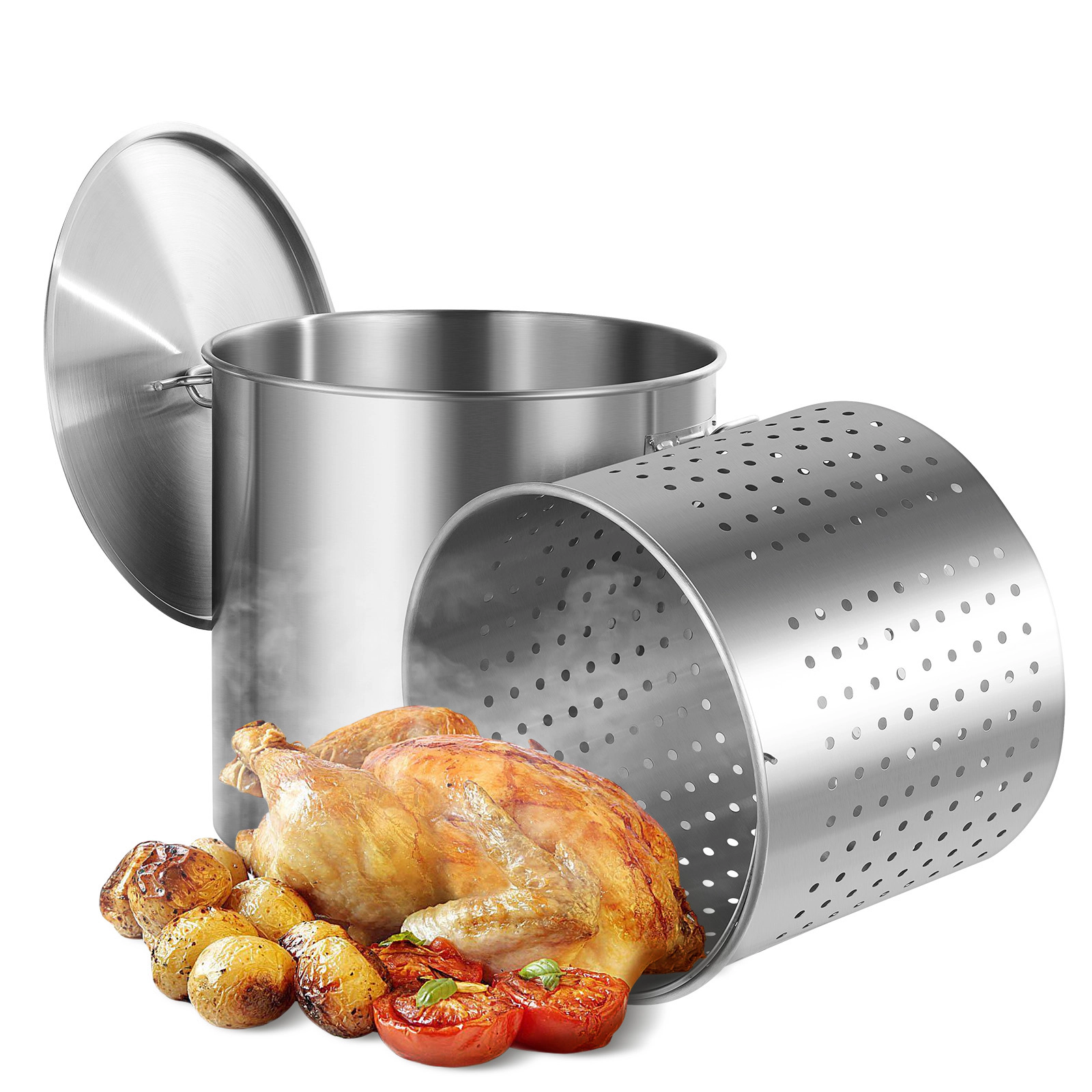 HONGGE Stainless Steel Stockpot Large Cooking Pots Cookware Sauce Pot with Basket Lid and Handle Heavy Duty Commercial