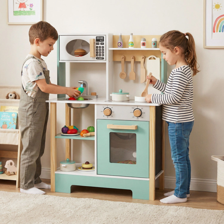 Hivvago Play Kitchen Wooden Toy Playset with Chalkboard Birthday Gift for Kids Aged 3 +