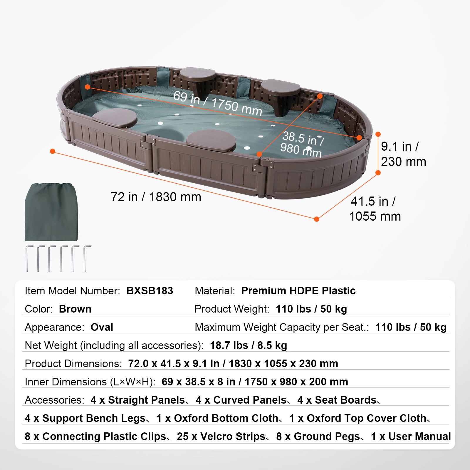 HONGGE Sandbox with Sand Pit and Bottom Liner for Outdoor Backyard Beach Park, Gift for Ages 3-12