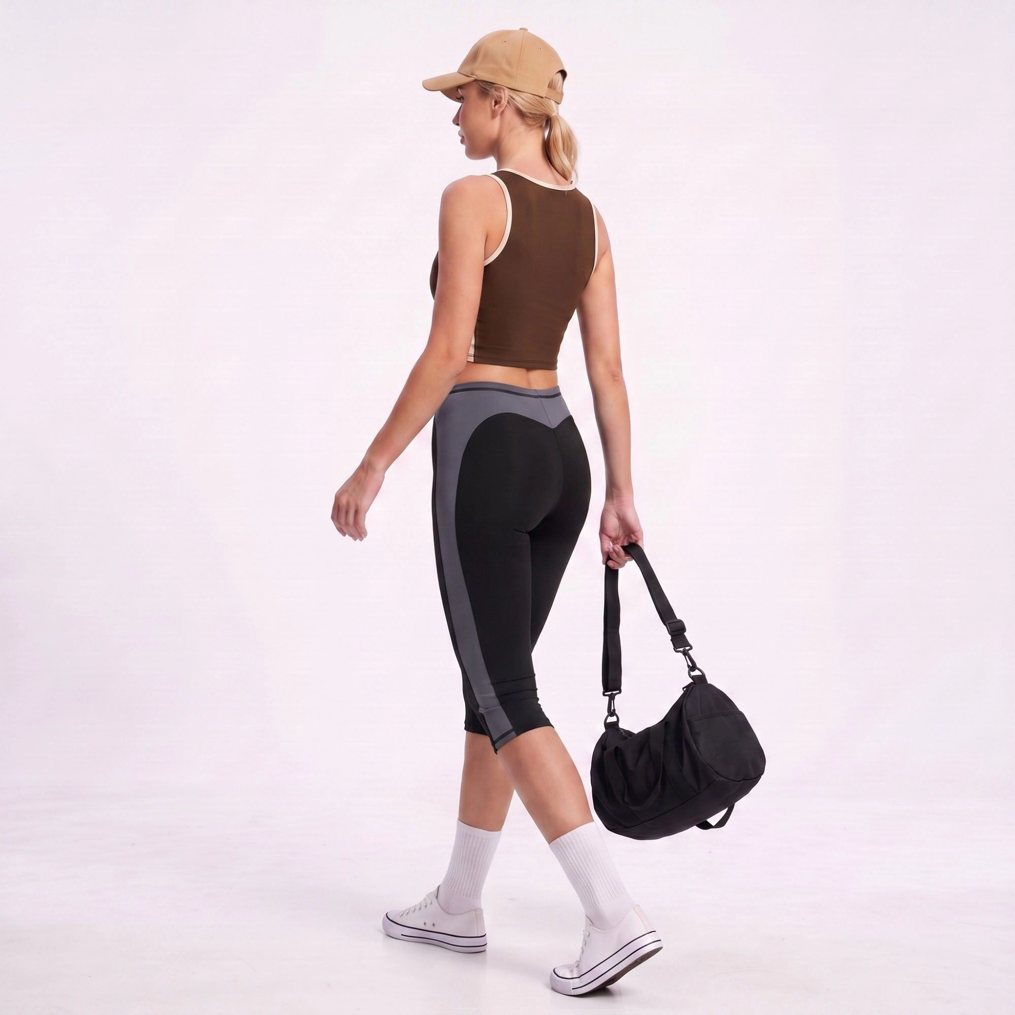 Anna-Kaci Women's Colorblock High-Waist Capri Leggings Fitted Cropped Yoga Pants