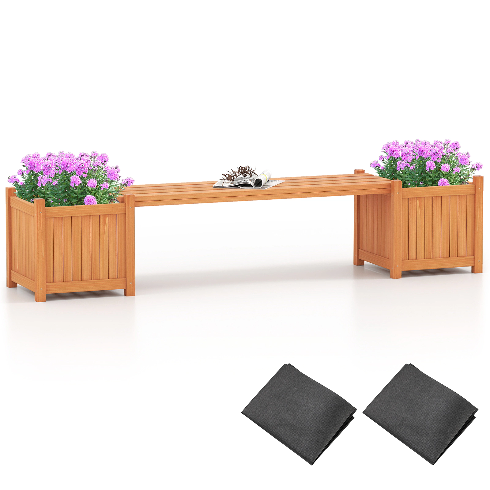 LJG Hardwood Planter Box with Bench Garden Bench with 2 Side Flower Boxes