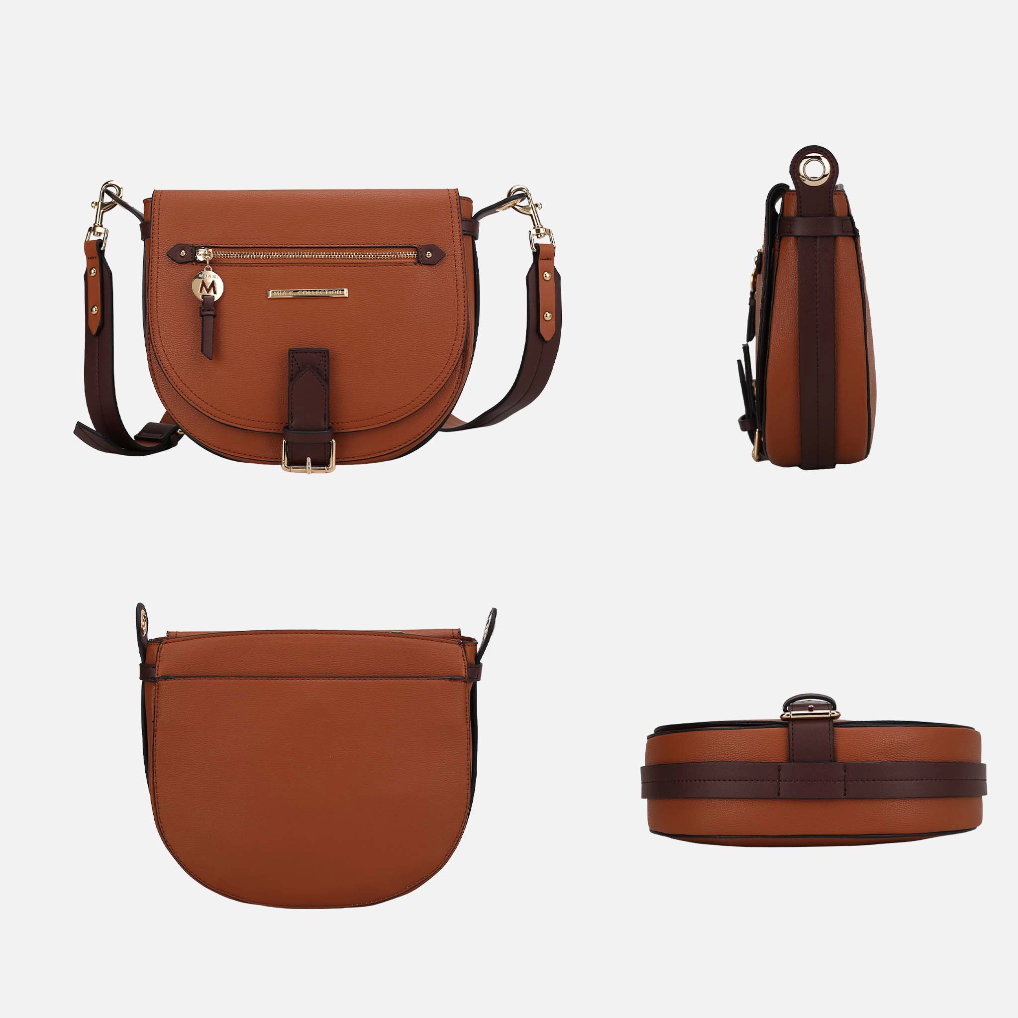 Mia K Collection Drew Shoulder Bag - Pebbled Vegan Leather Color Block, Gold-Tone Hardware