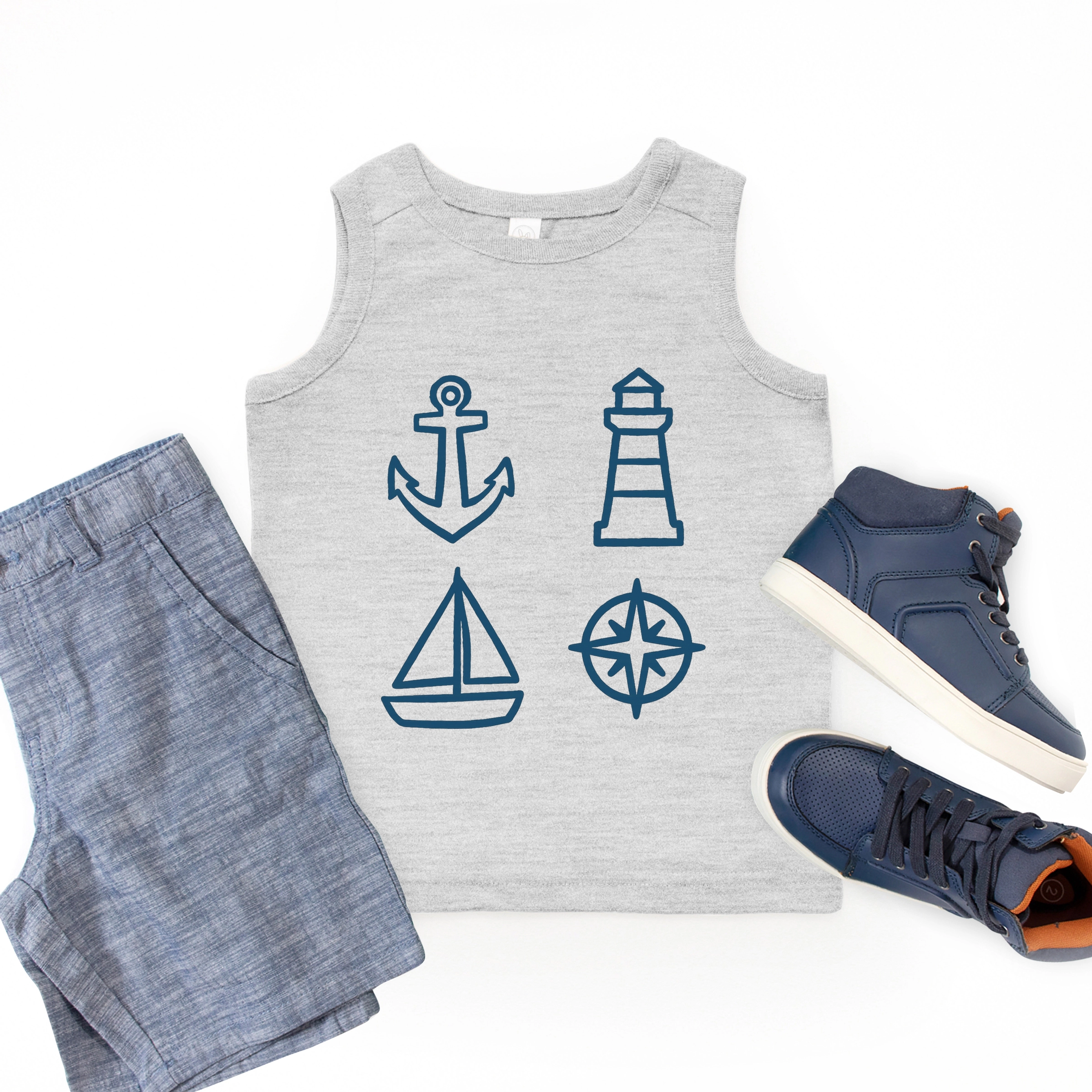 The Juniper Shop - Anchor Lighthouse Boat Compass Youth Tank Top