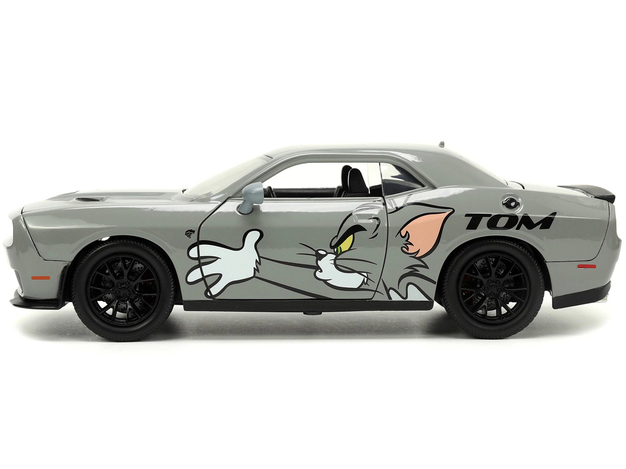 Jada 2015 Dodge Challenger Hellcat Gray with "Tom" Graphics and Jerry Diecast Figure "Tom and Jerry"