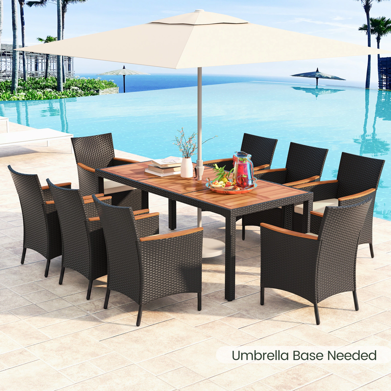 LJG 9 Pieces Outdoor Dining Set with Acacia Wood Tabletop