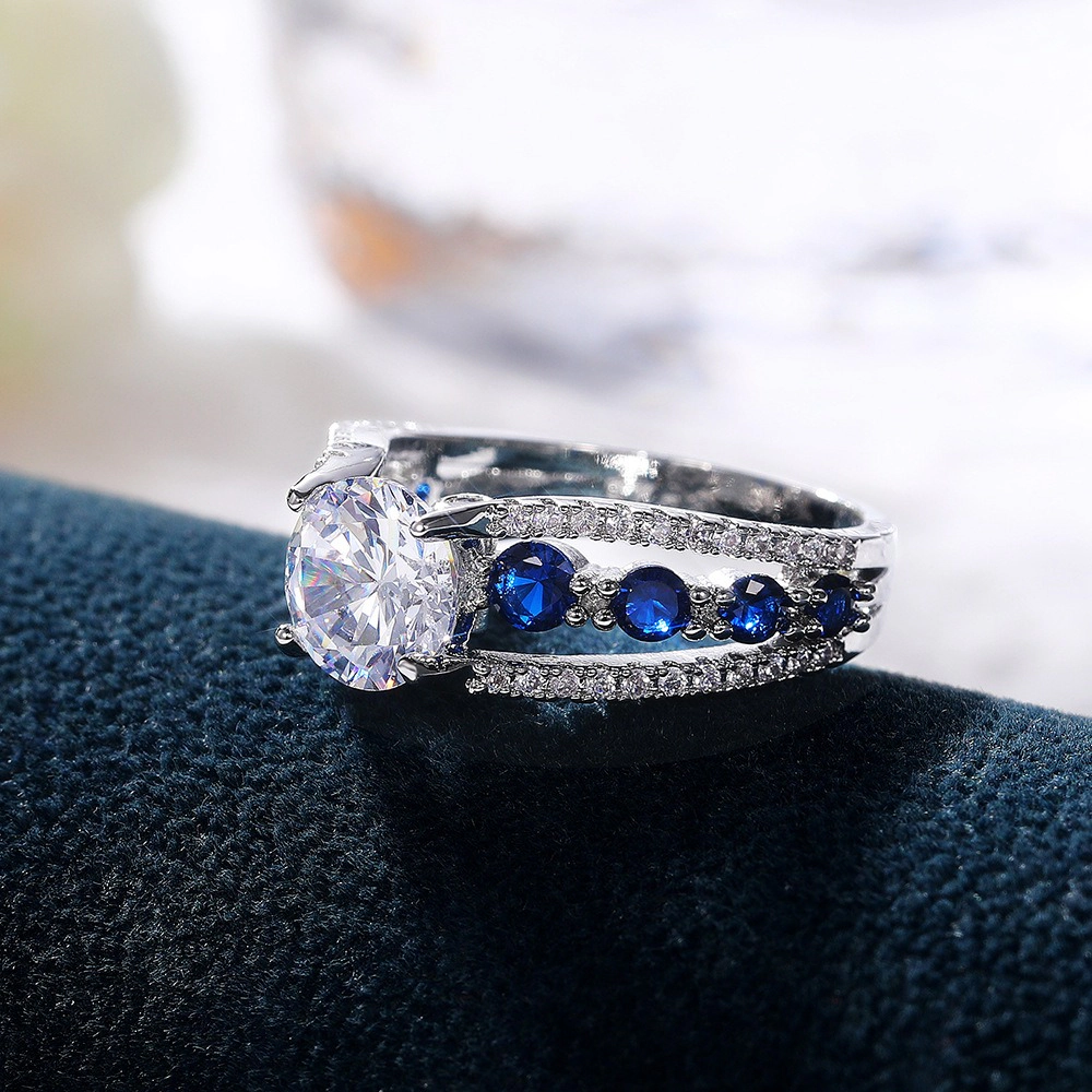 Women Blue White Round CZ Novel Designed Female Party Ring