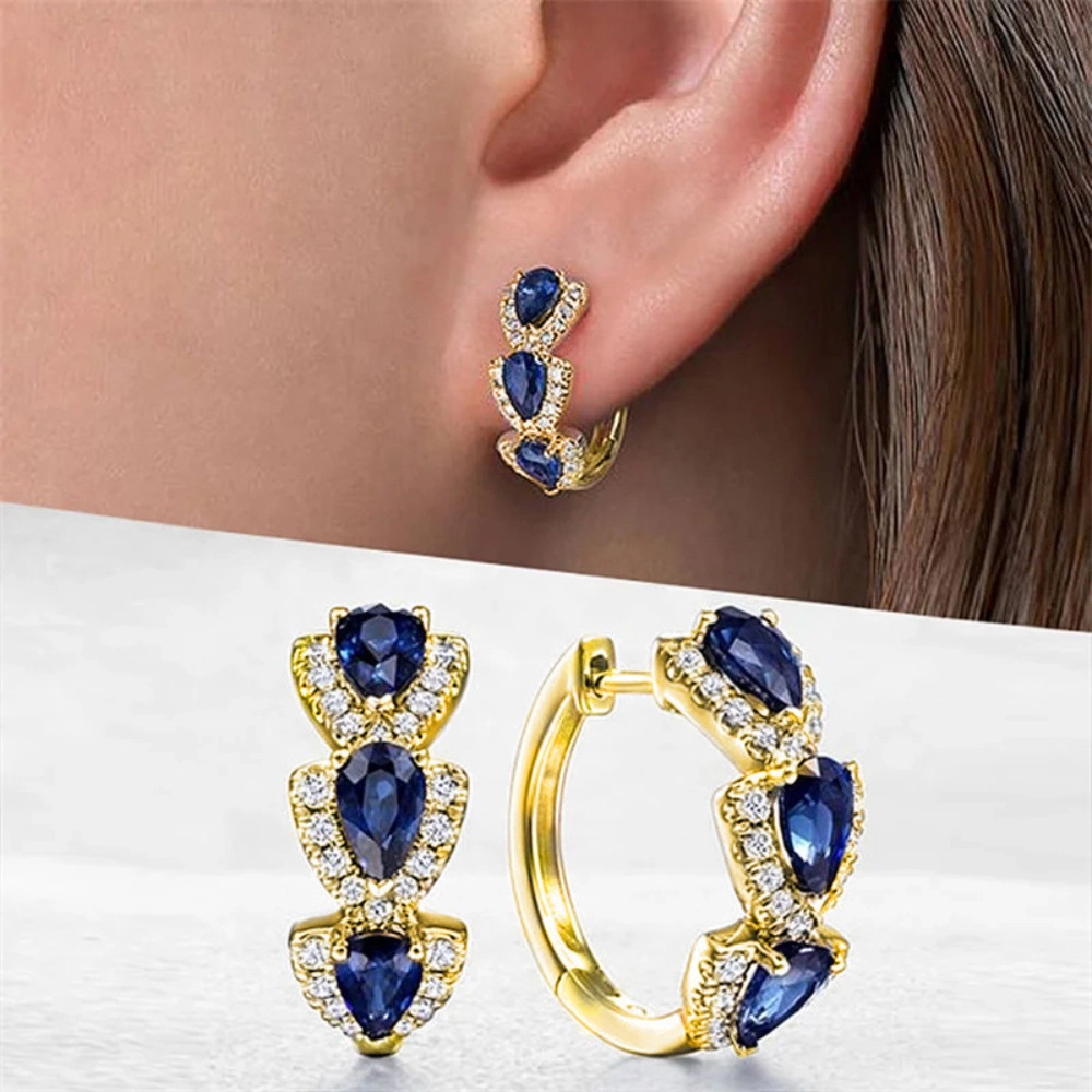 Pear Cut Multi Color Cubic Zirconia Huggie Hoop Earring