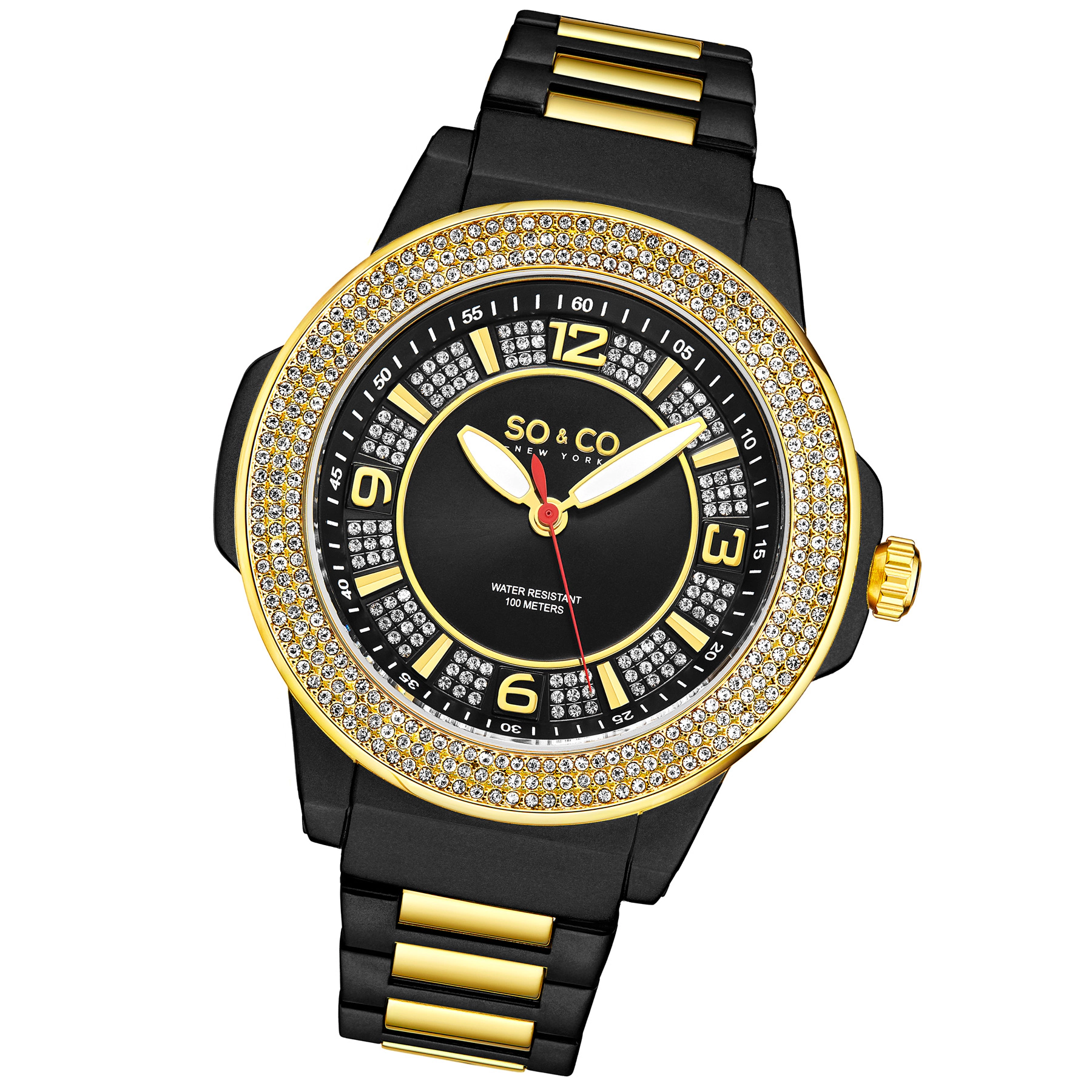SO&CO Madison 5565 48mm Quartz Watch with Crystal Studded Bezel and Silver Dial