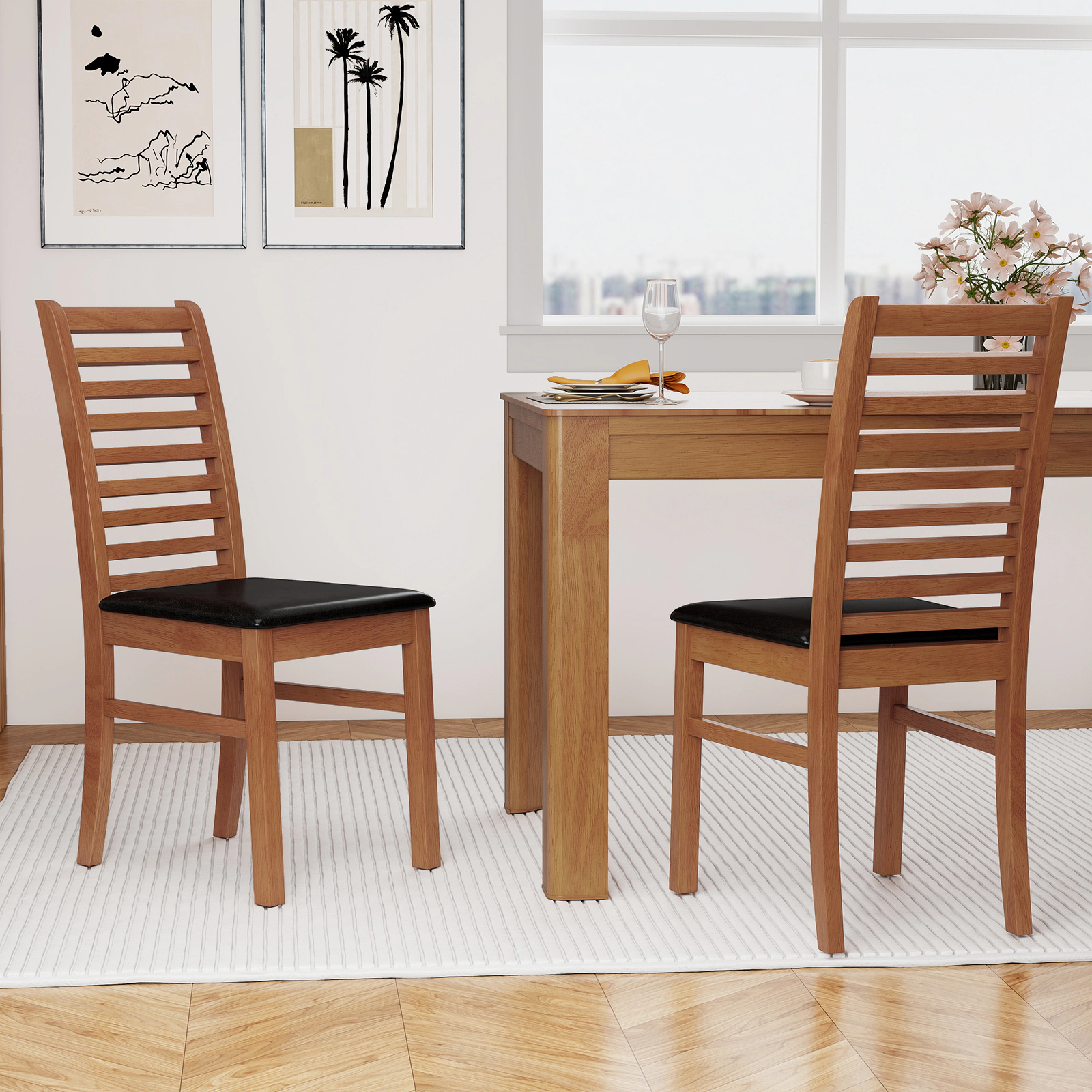 LJG Set of 2 Wooden Dining Chair with Rubber Wood Legs for Living Room