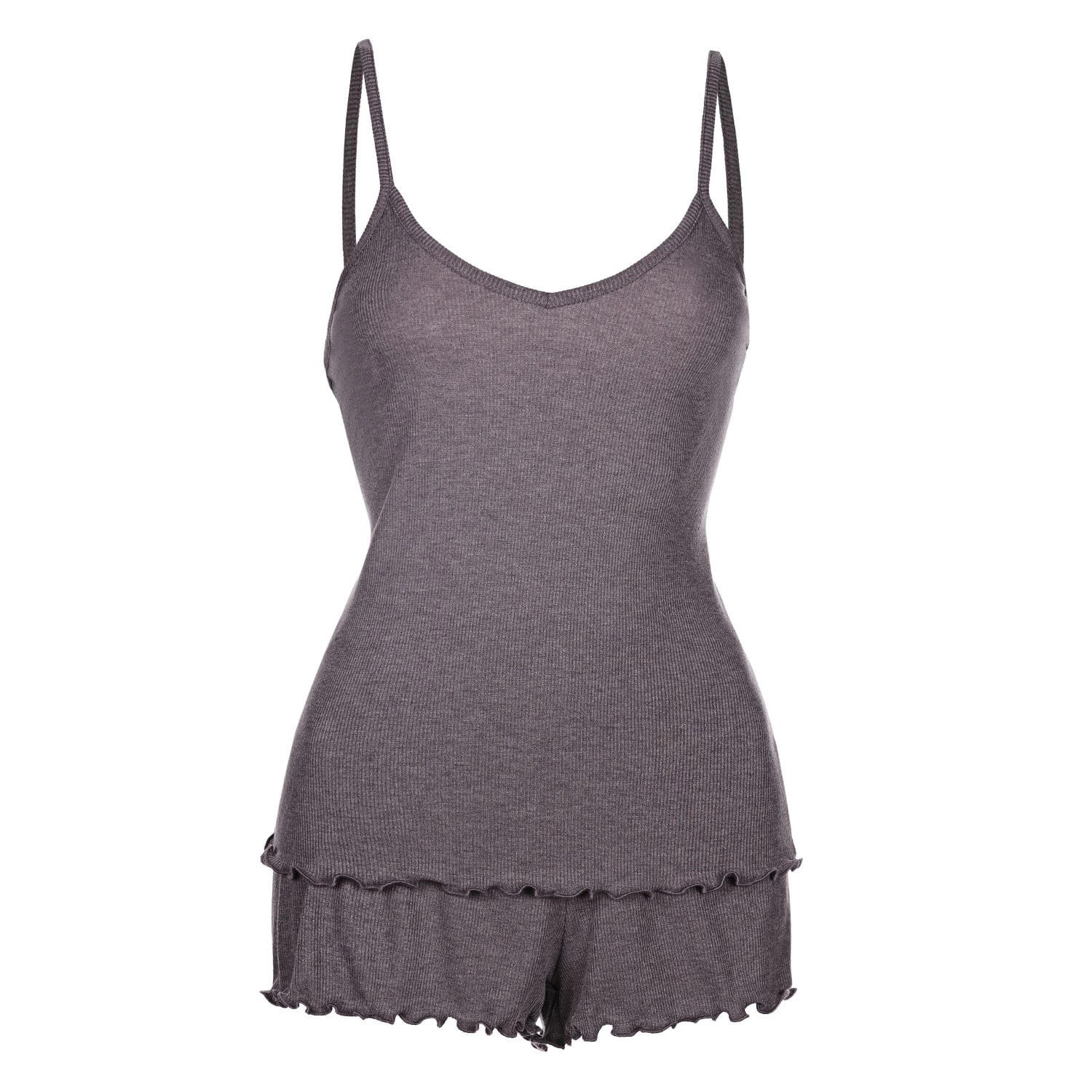 MeMoi Women's Ruffled Lettuce Edge Rib Tank Top and Short Set