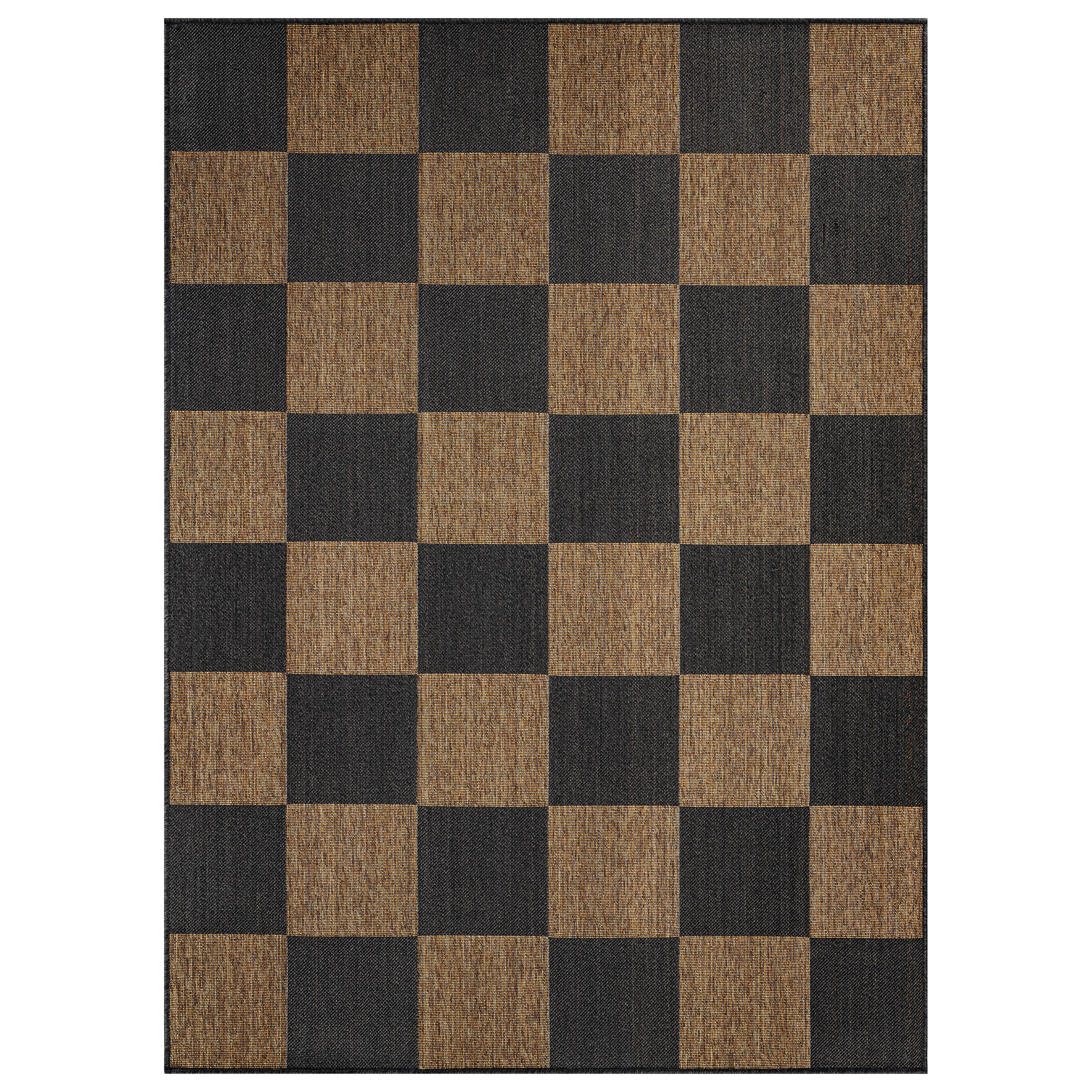 World Rug Gallery Checkered Indoor/Outdoor Flat Woven Area - Natural Jute-Style, Easy-Care Patio