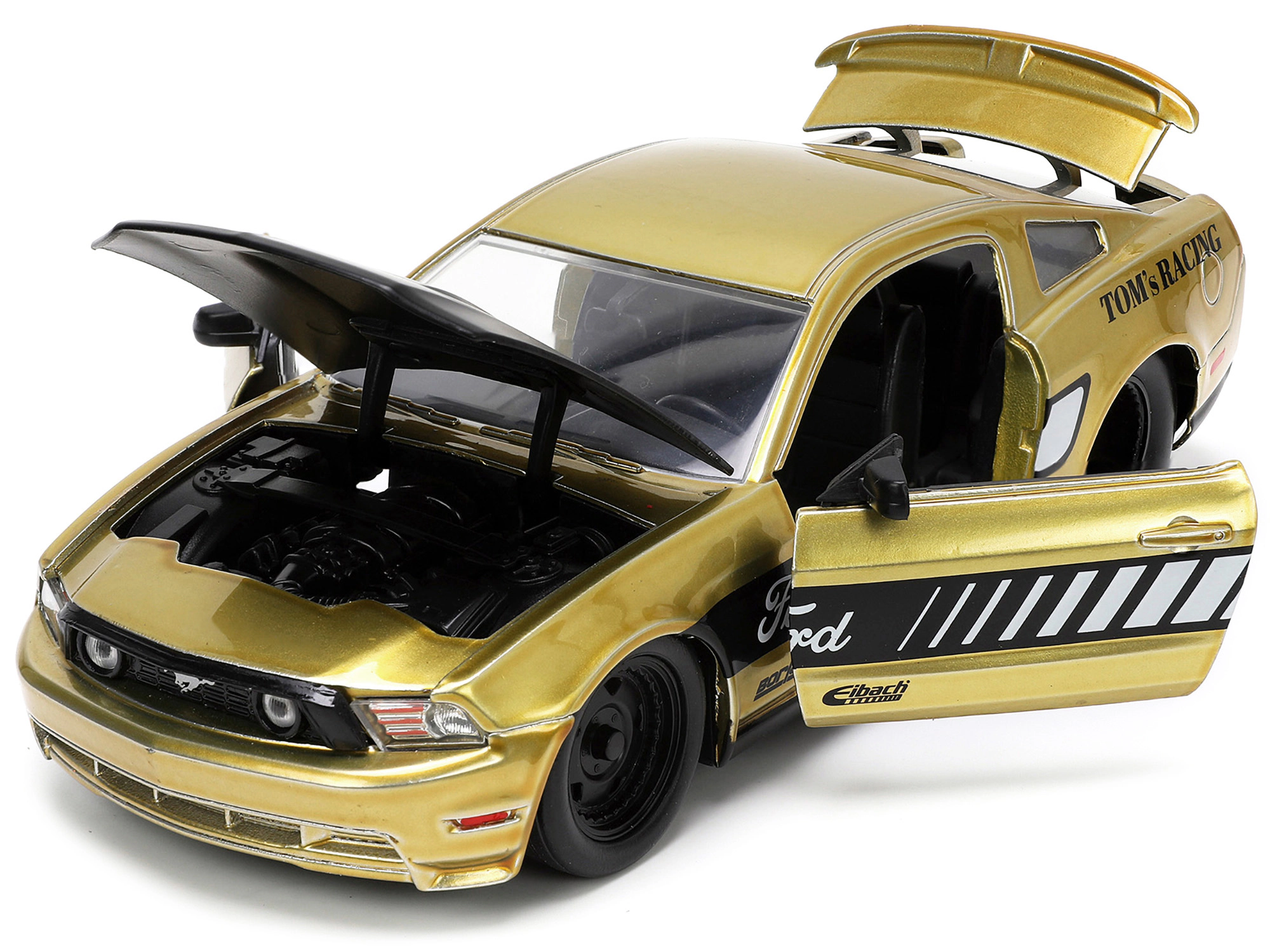 Jada 2010 Ford Mustang GT Gold Metallic with Black Graphics and Hood "Tom's Racing" "Bigtime Muscle" Series