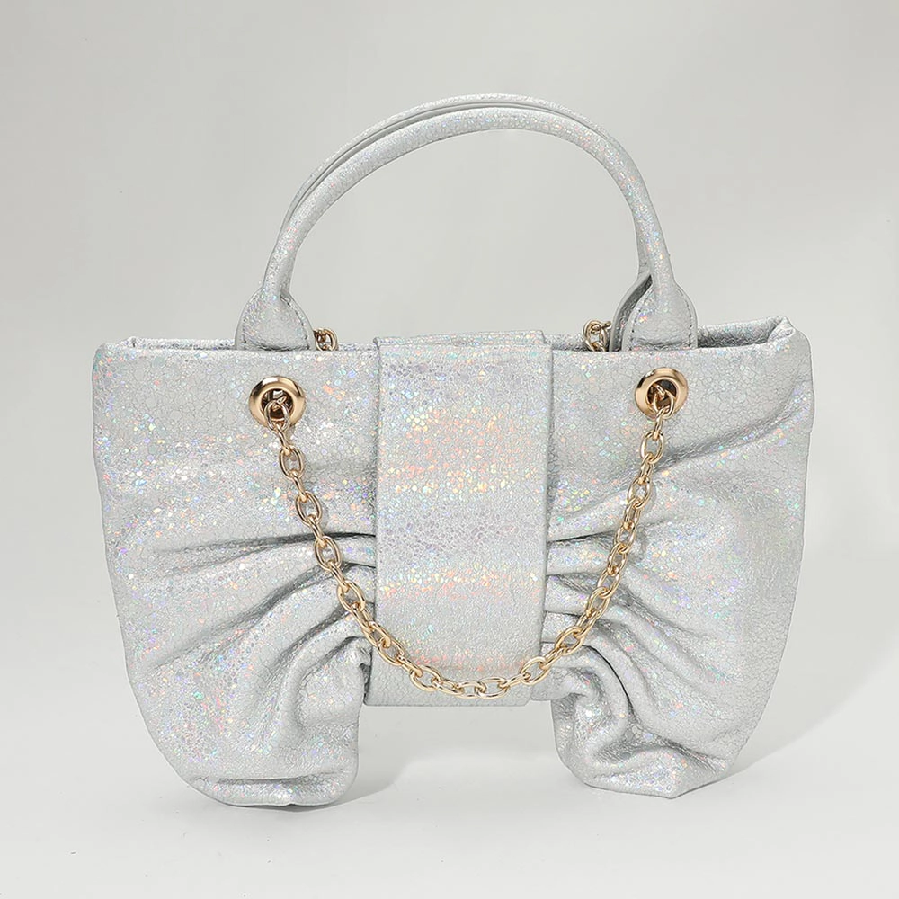 FASHNZFAB Sparkly Ruched Bow Accent Shoulder Crossbody Handbag