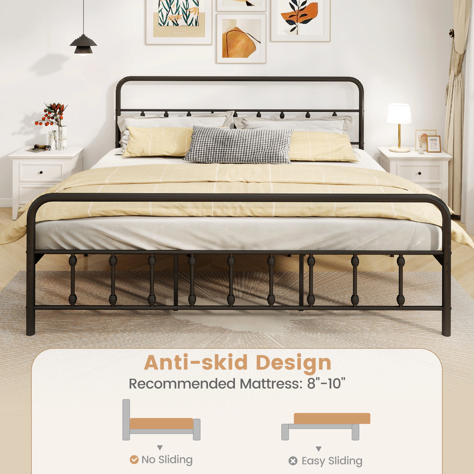 LJG Bed Frame with Headboard and Under Bed Storage Black
