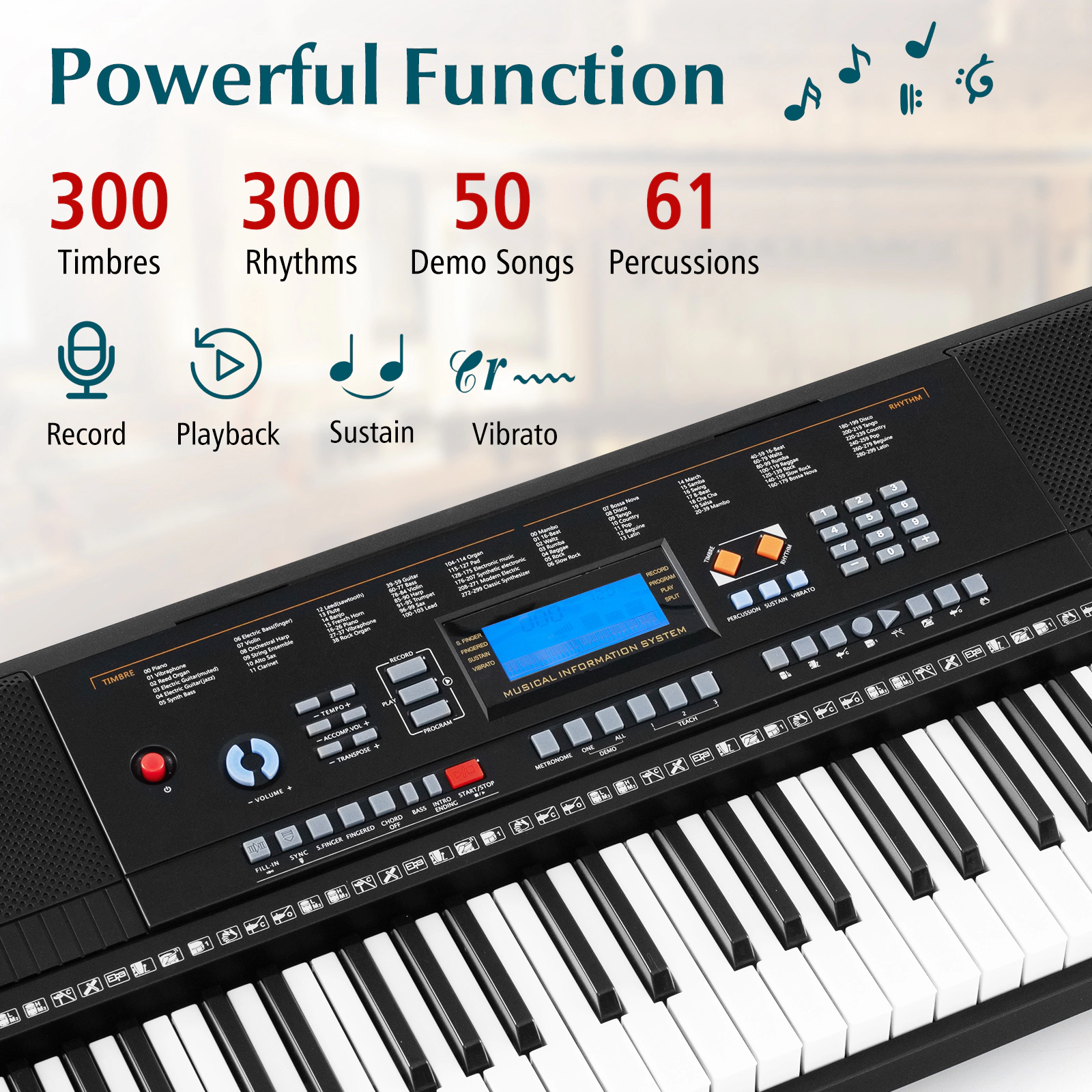 SUGIFT 61-Key Electronic Keyboard Piano Starter Set with Stand Bench and Headphones Black White