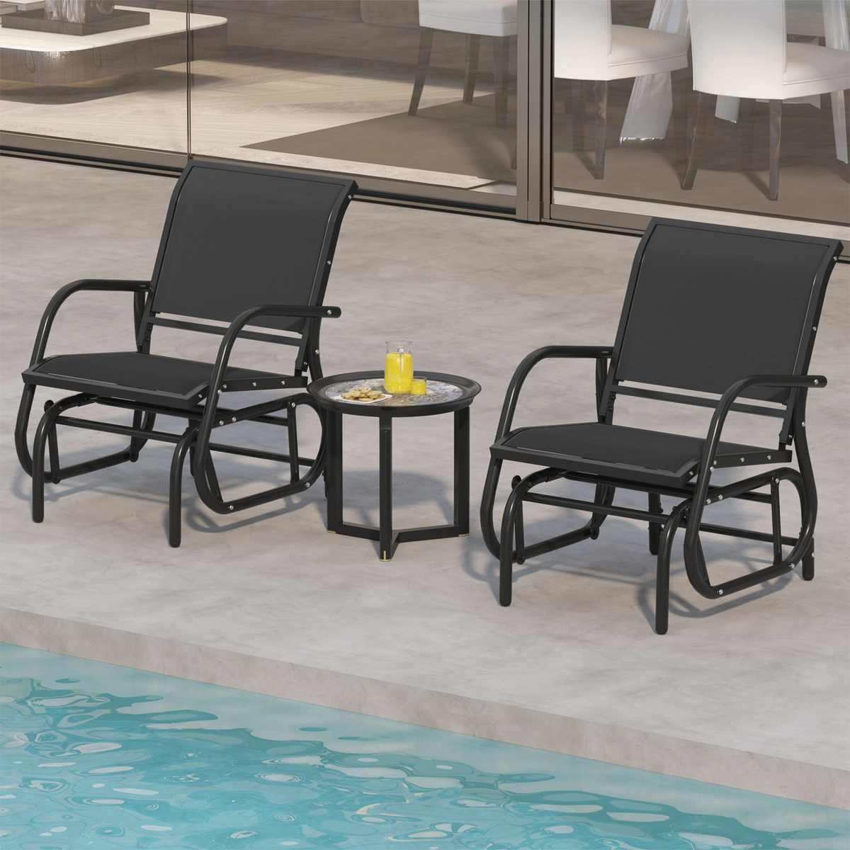 SUGIFT Powder-Coated Steel Outdoor Swing Glider Rocking Chair 34-in Backrest 330-lb Capacity 25 x 29 x 34-in Black