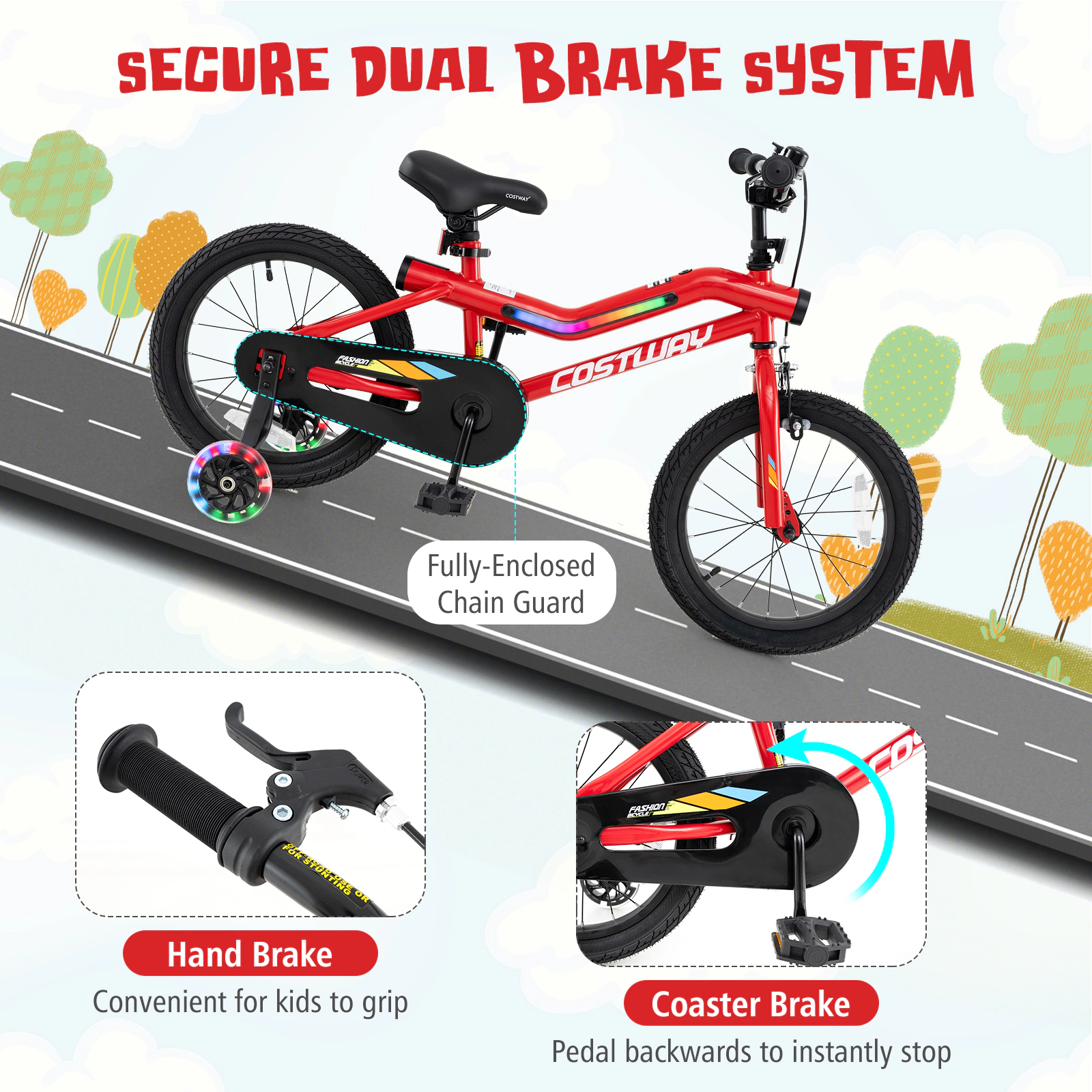 LJG Patented Kids Bike with LED Lights Adjustable Carbon Steel Bicycle