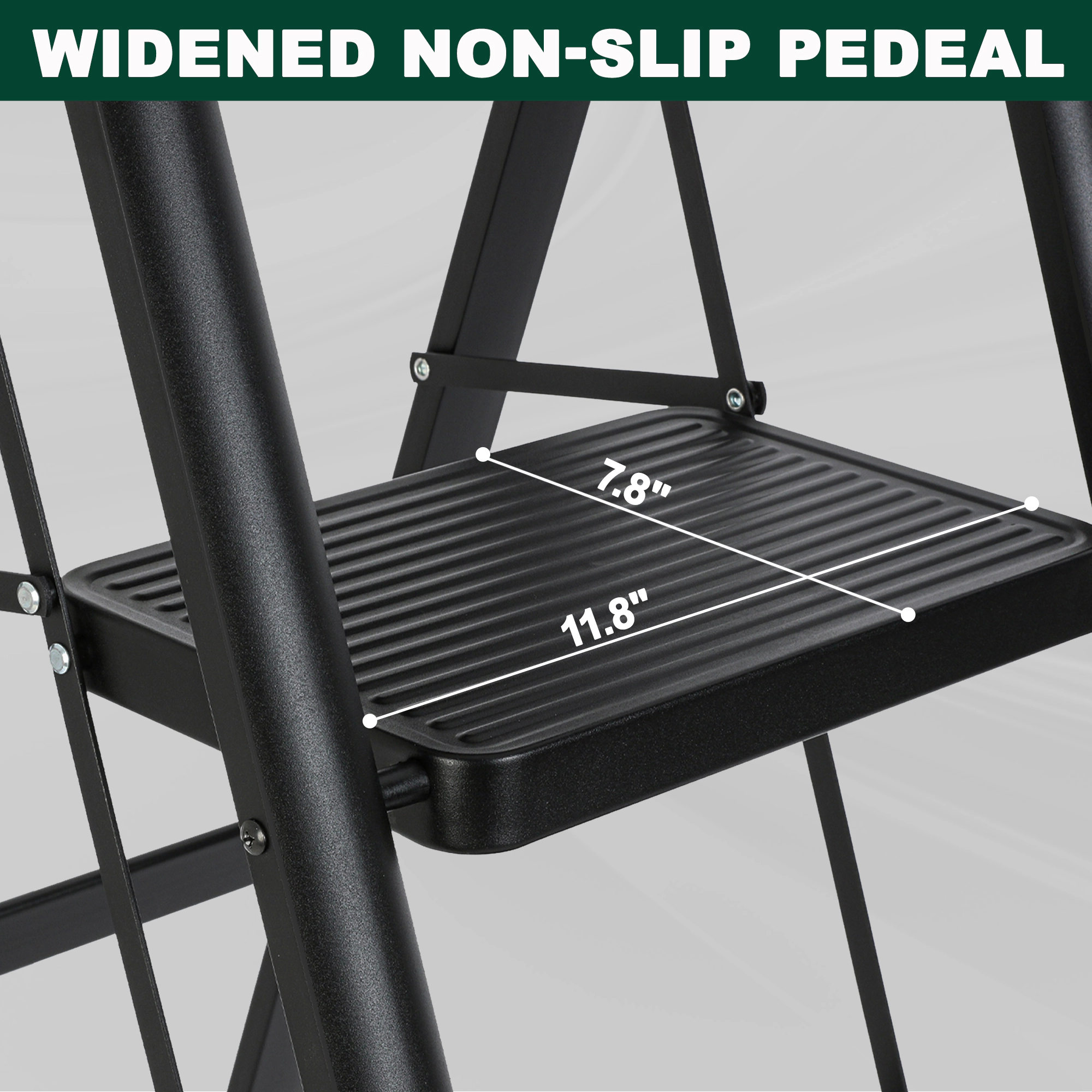 Flynama 4 Step Ladder- 330lb Capacity Steel Foldable Step Stool (Black)