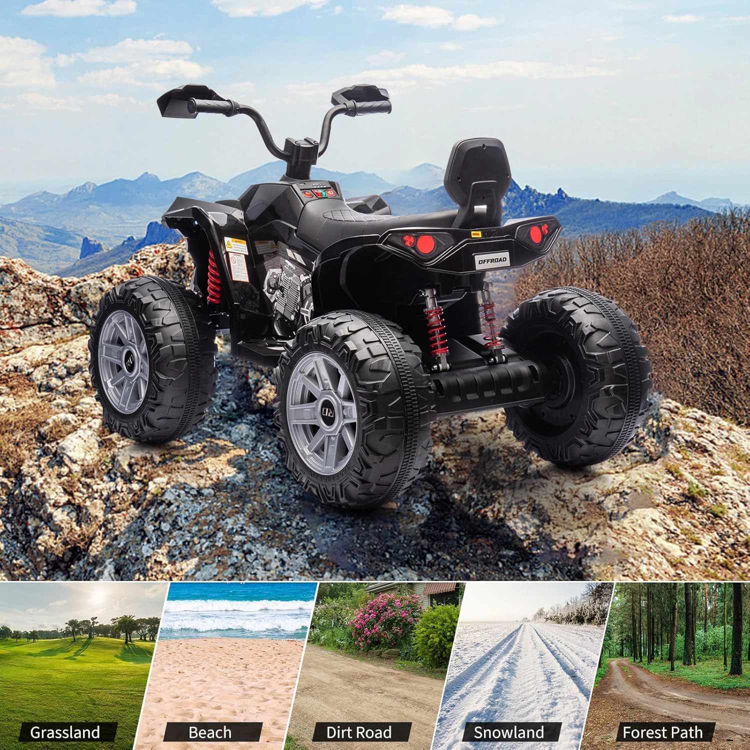 24V 2-Seater Kids Ride On ATV Car, Electric 4 Wheeler Off-Road Vehicle with Dual 550W Motors, LED Lights & Music