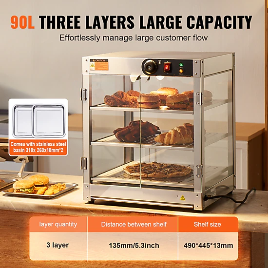 HONGGE Commercial Food Warmer Display 800W Food Display Warmer with Light to Enhance Food Display 86℉~185℉ Temperature